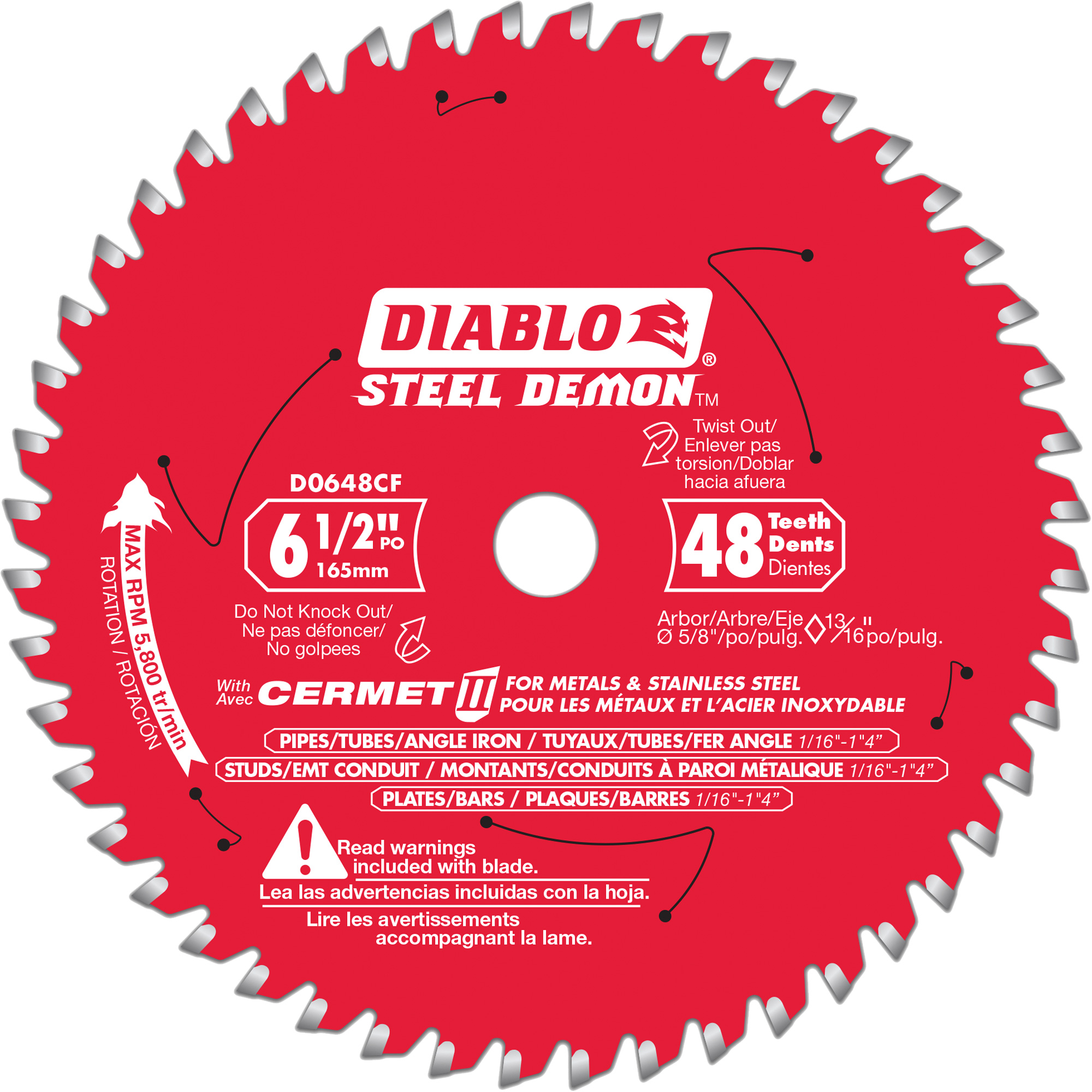Lame de scie circulaire Cermet II Steel DemonMC, 6-1/2", 48 dents, Pour Métal
