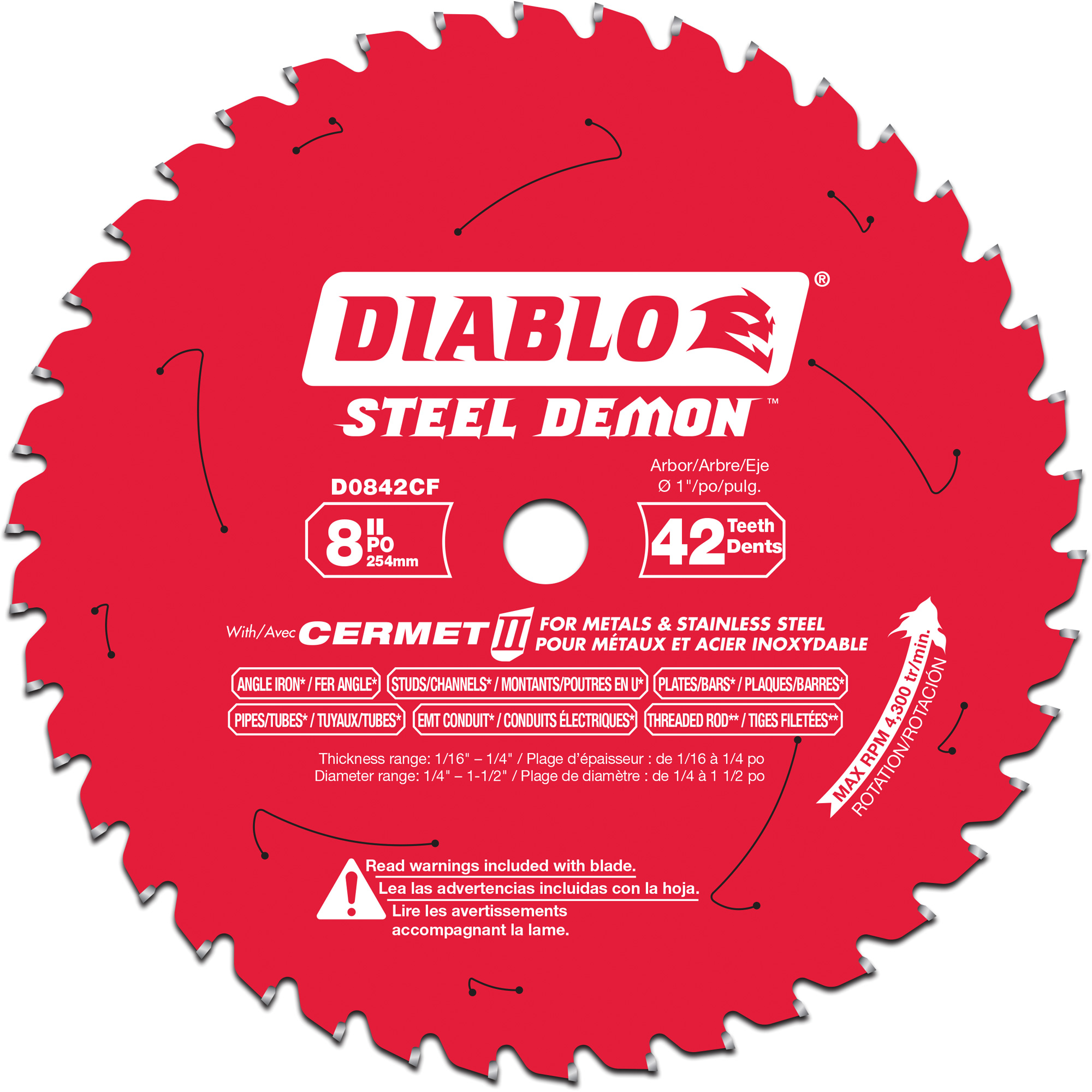 Lame de scie circulaire Cermet II Steel DemonMC, 8", 42 dents, Pour Métal