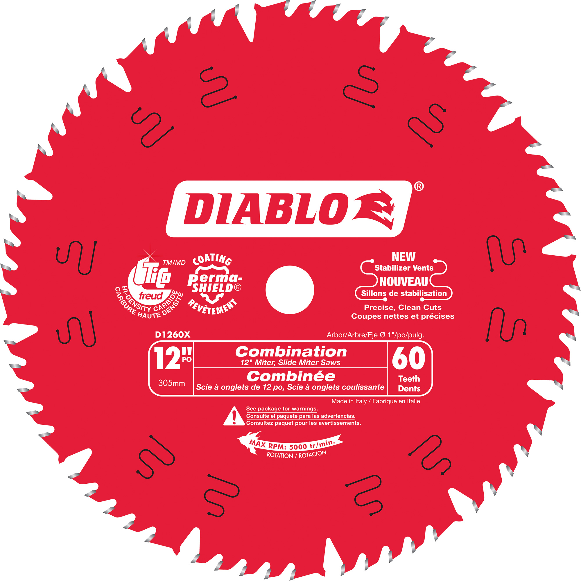 Lame de scie circulaire combinée, 12", 60 dents, Pour Stratifié/Bois