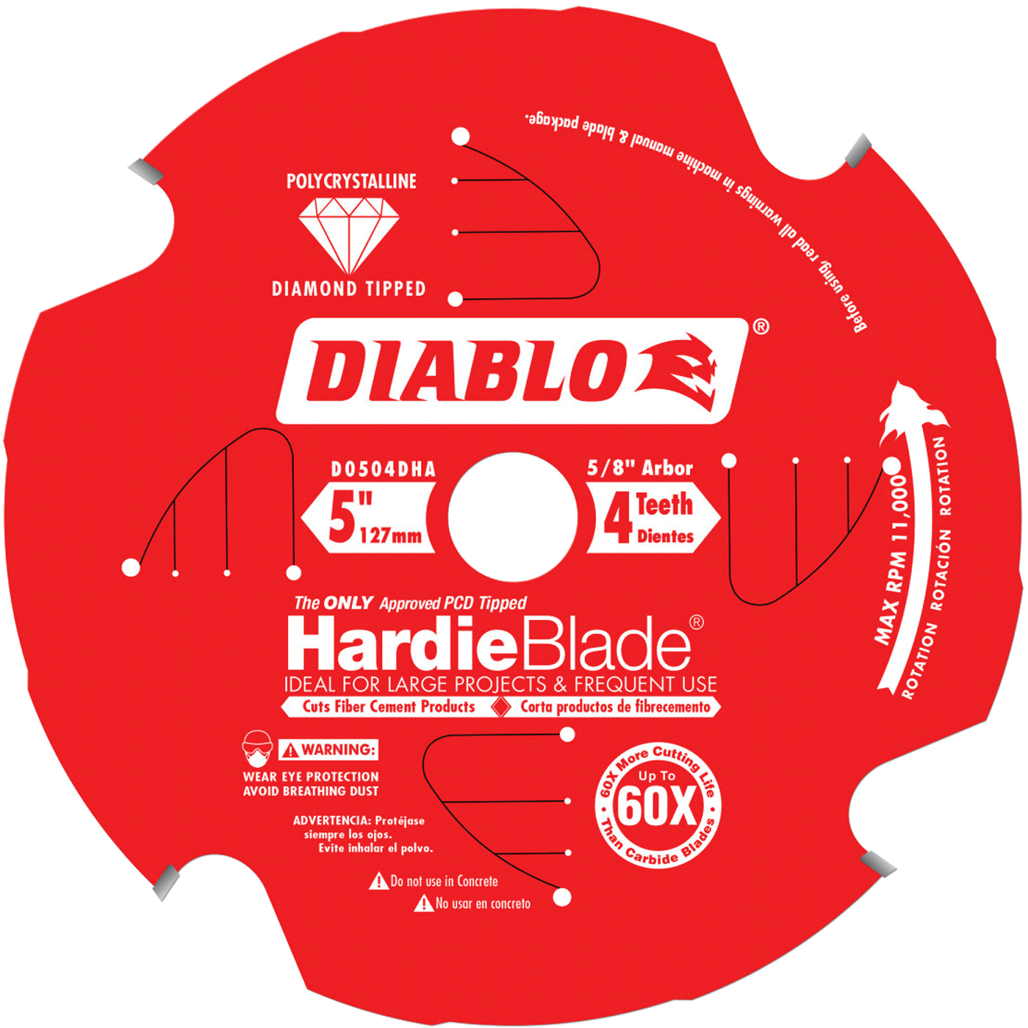 Lame de scie circulaire HardieBladeMC, 5", 4 dents, Pour Béton