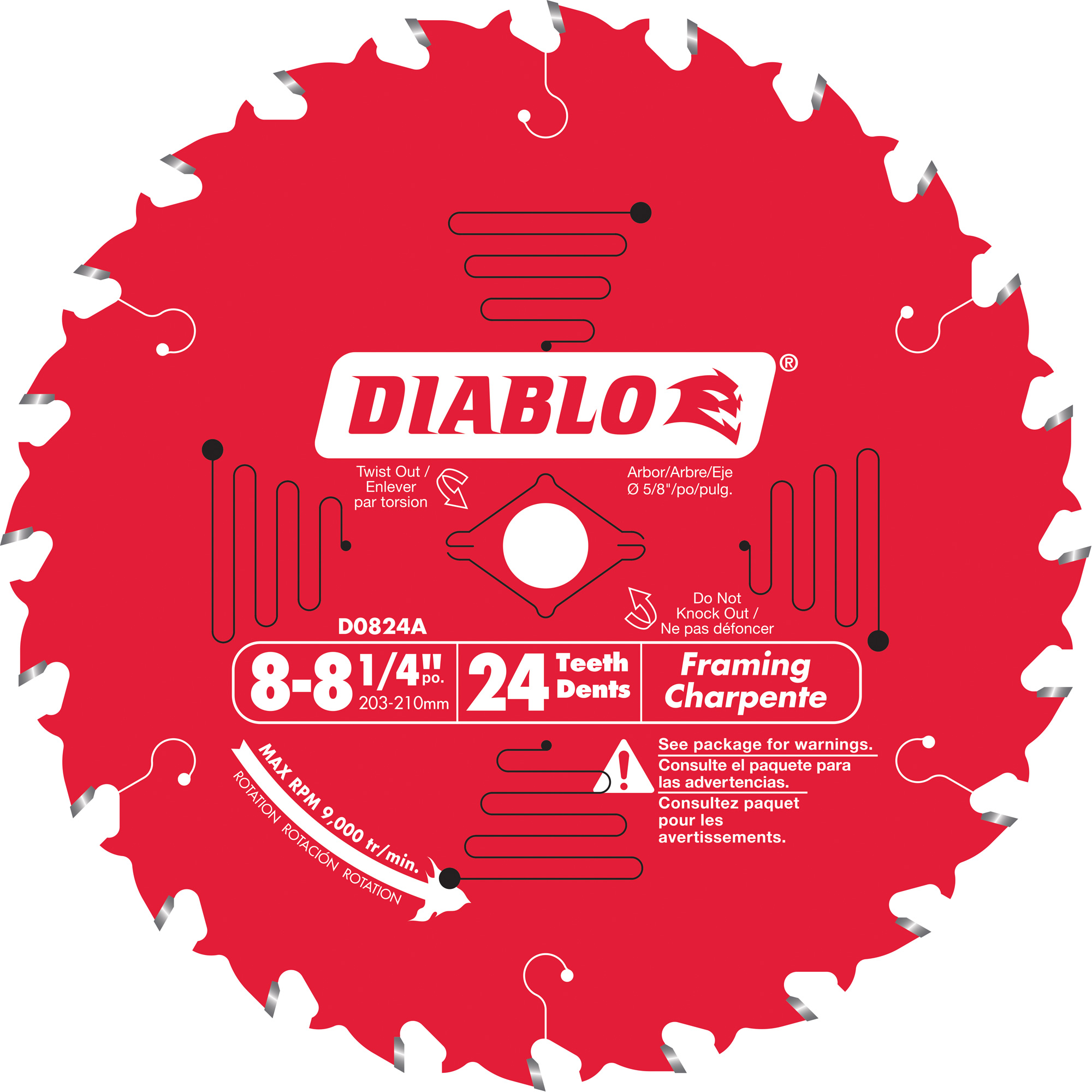 Lame de scie circulaire pour charpente, 8-1/4", 24 dents, Pour Stratifié/Bois