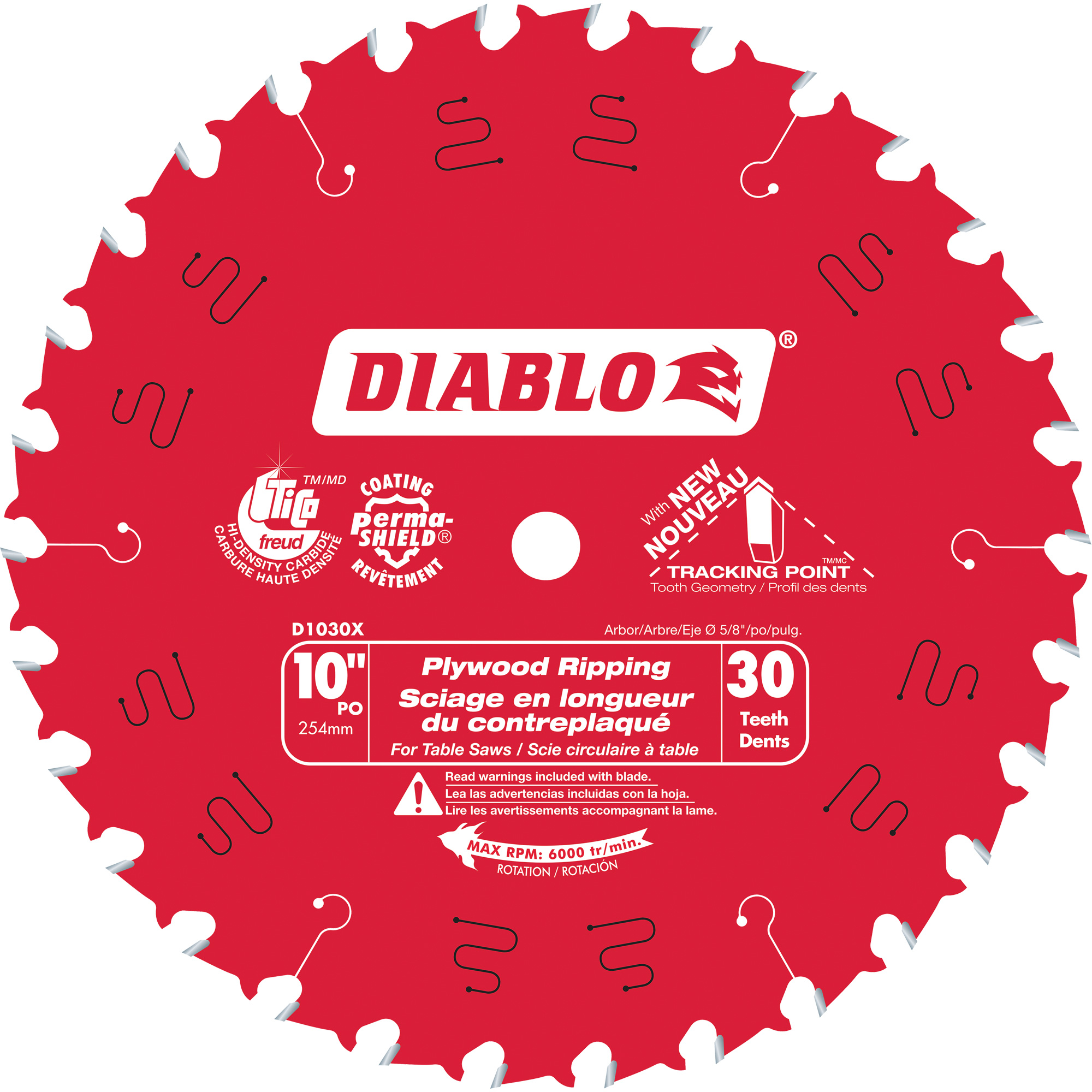 Lame de scie circulaire pour contreplaqué, 10", 30 dents, Pour Bois