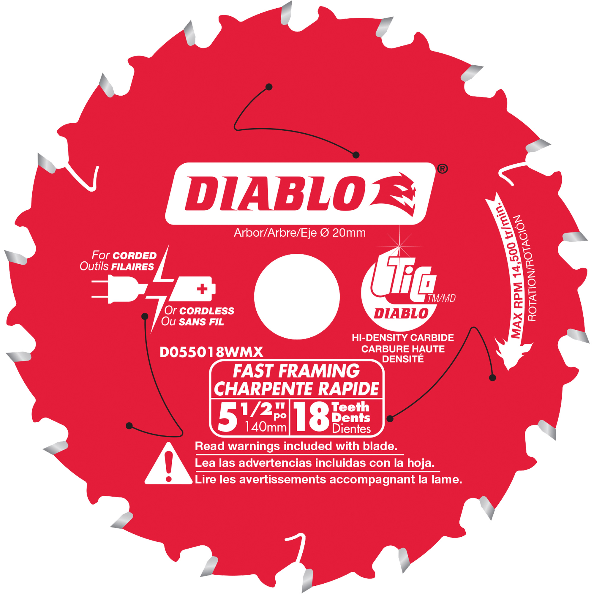 Lame de scie circulaire rapide pour charpente, 5-1/2", 18 dents, Pour Stratifié/Bois
