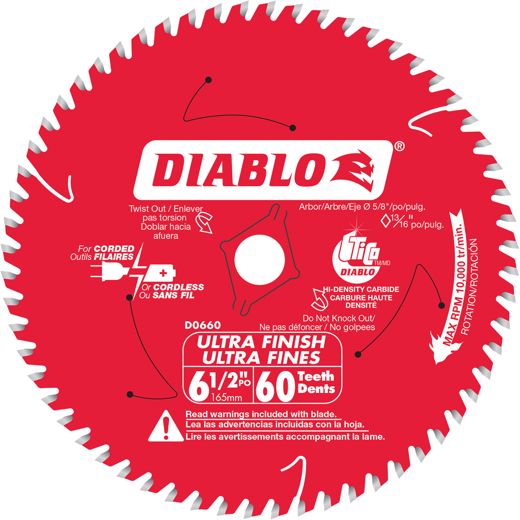 Lame de scie circulaire Ultra Finish, 6-1/2", 60 dents, Pour Stratifié/Bois