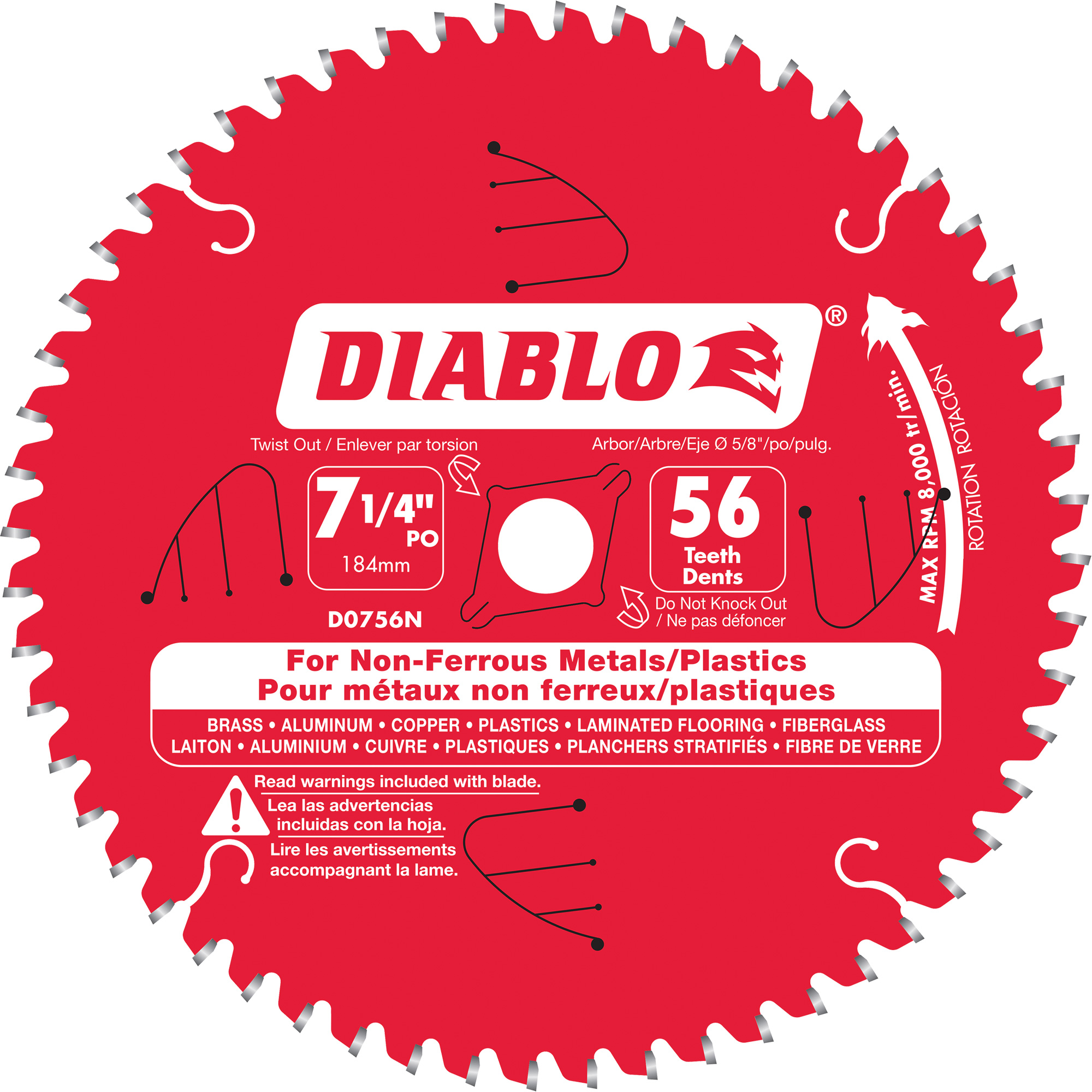 Lame de scie en aluminium, 7-1/4", 56 dents, Pour Non ferreux