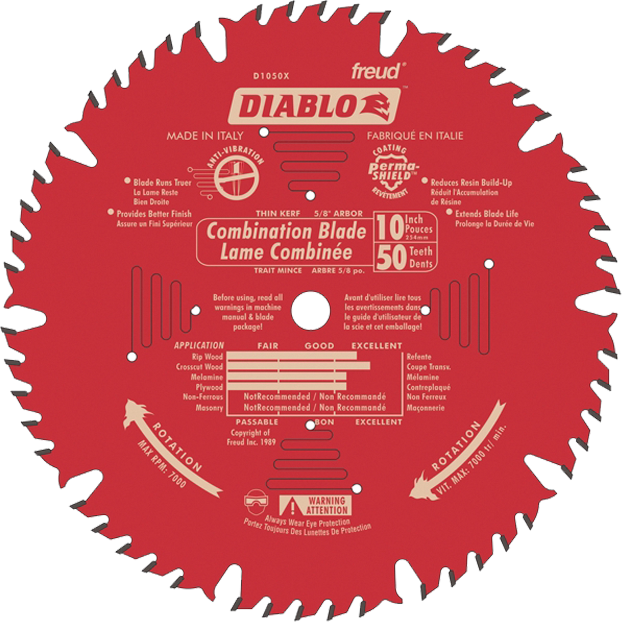 Lames de scie pour entrepreneur - Lames de scie combinaison, 10", 50 dents, Pour Bois