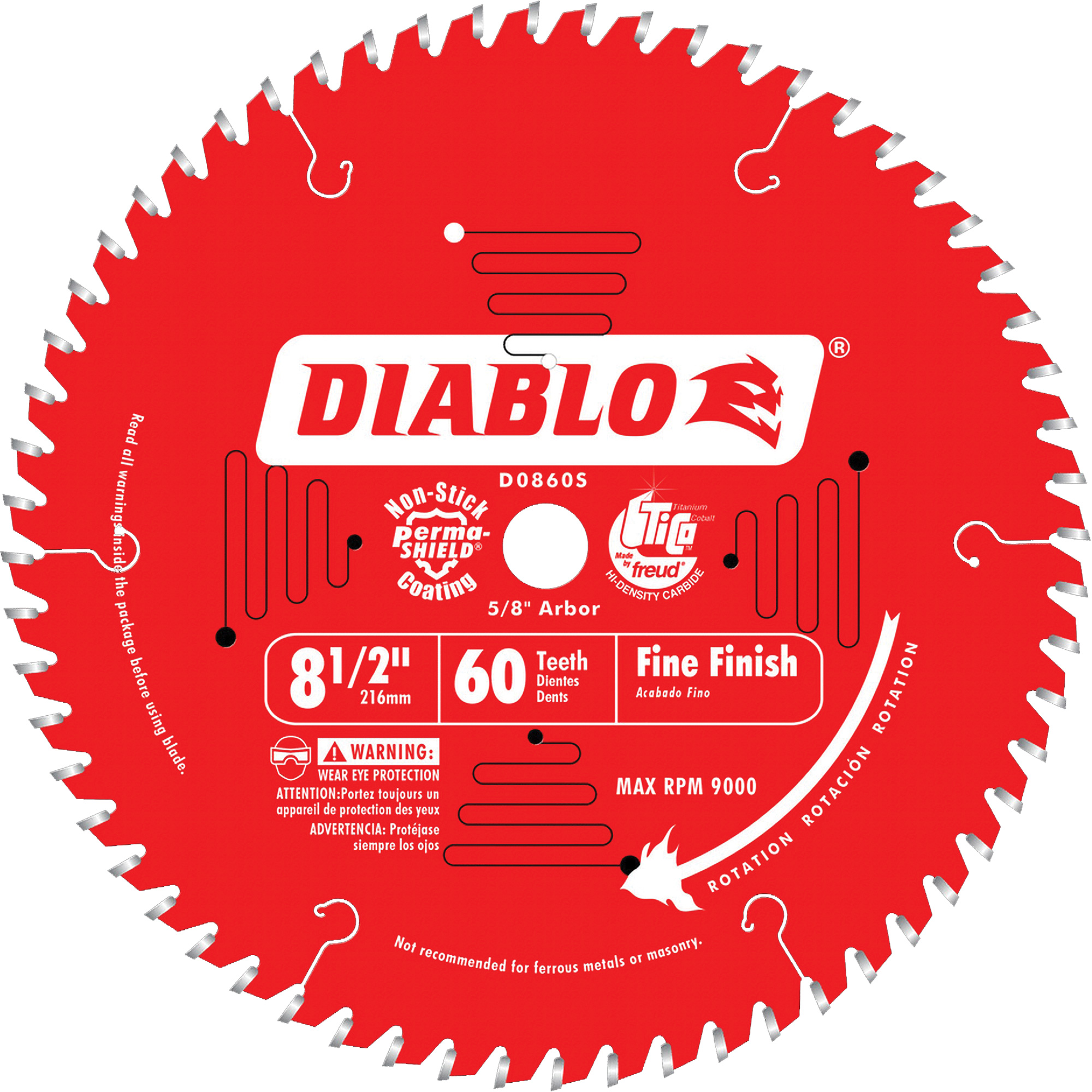 Lames de scie pour entrepreneur - Lames de scie finition fine, 8-1/2", 60 dents, Pour Bois