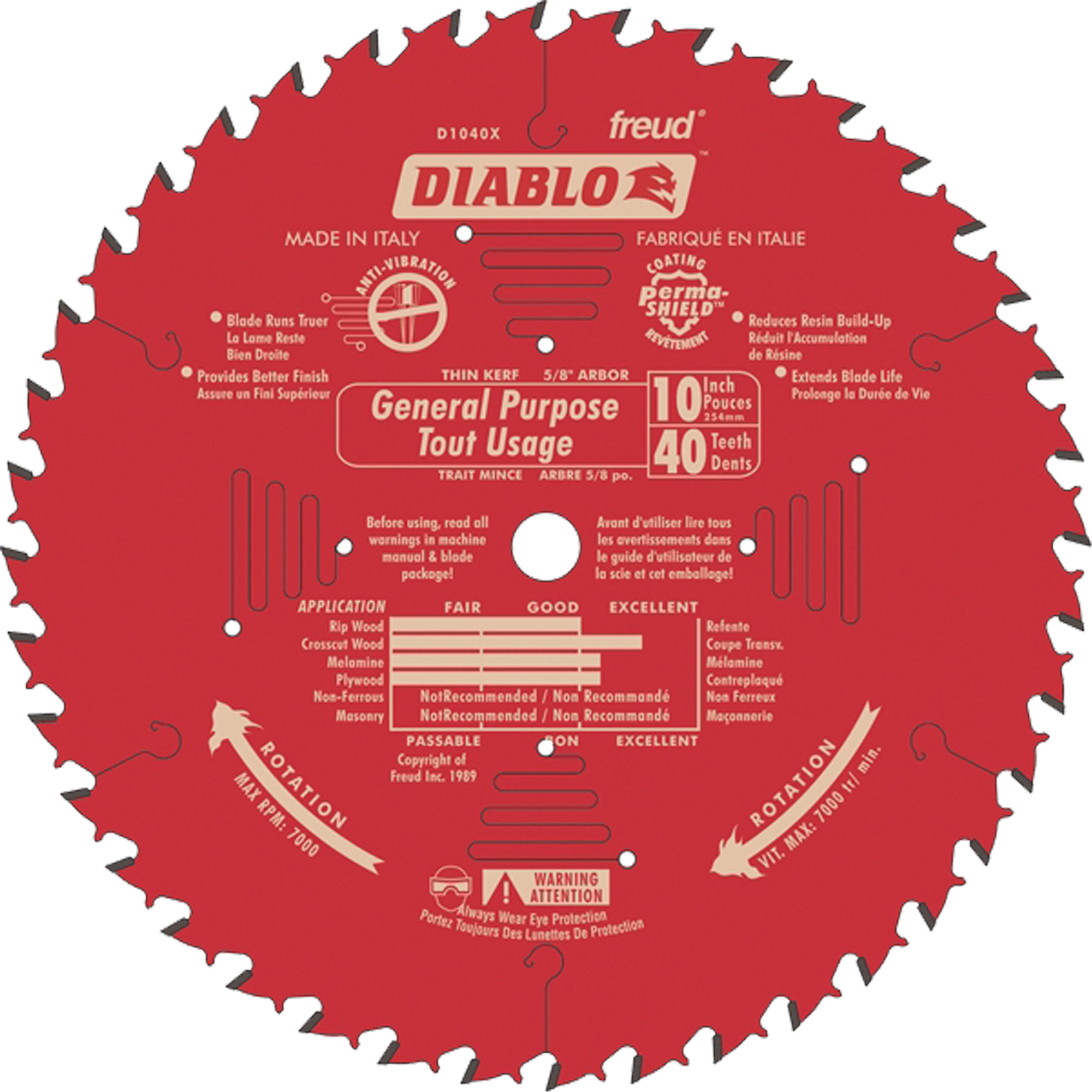 Lames de scie - Usage universel, 10", 40 dents, Pour Bois
