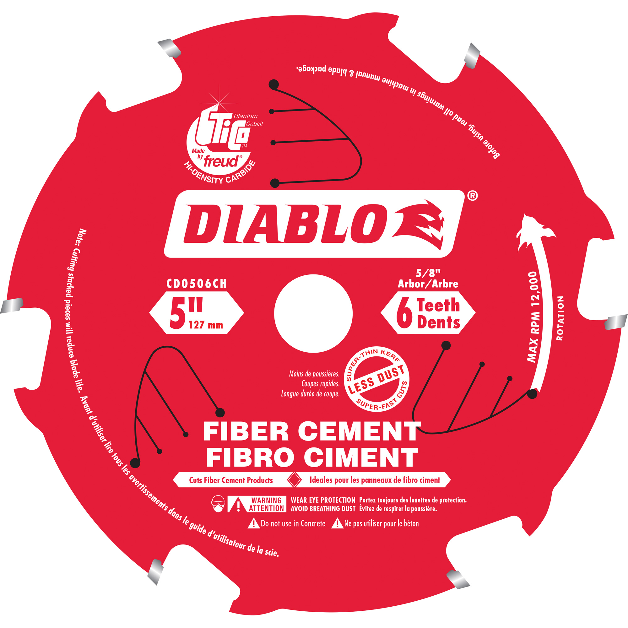 Scie circulaire au carbure, 5", 6 dents, Pour Béton