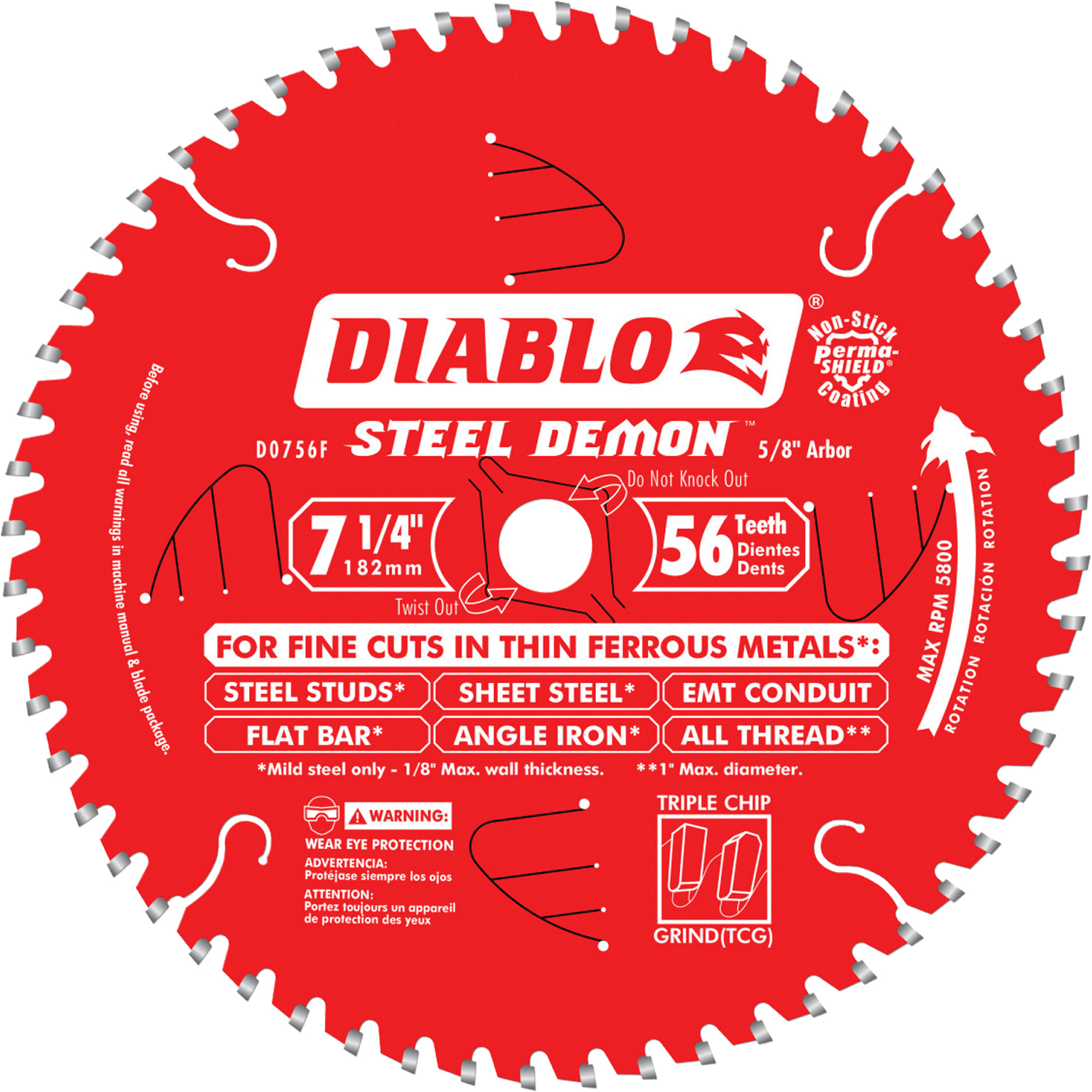 Scie circulaire au carbure, 7-1/4", 56 dents, Pour Métal
