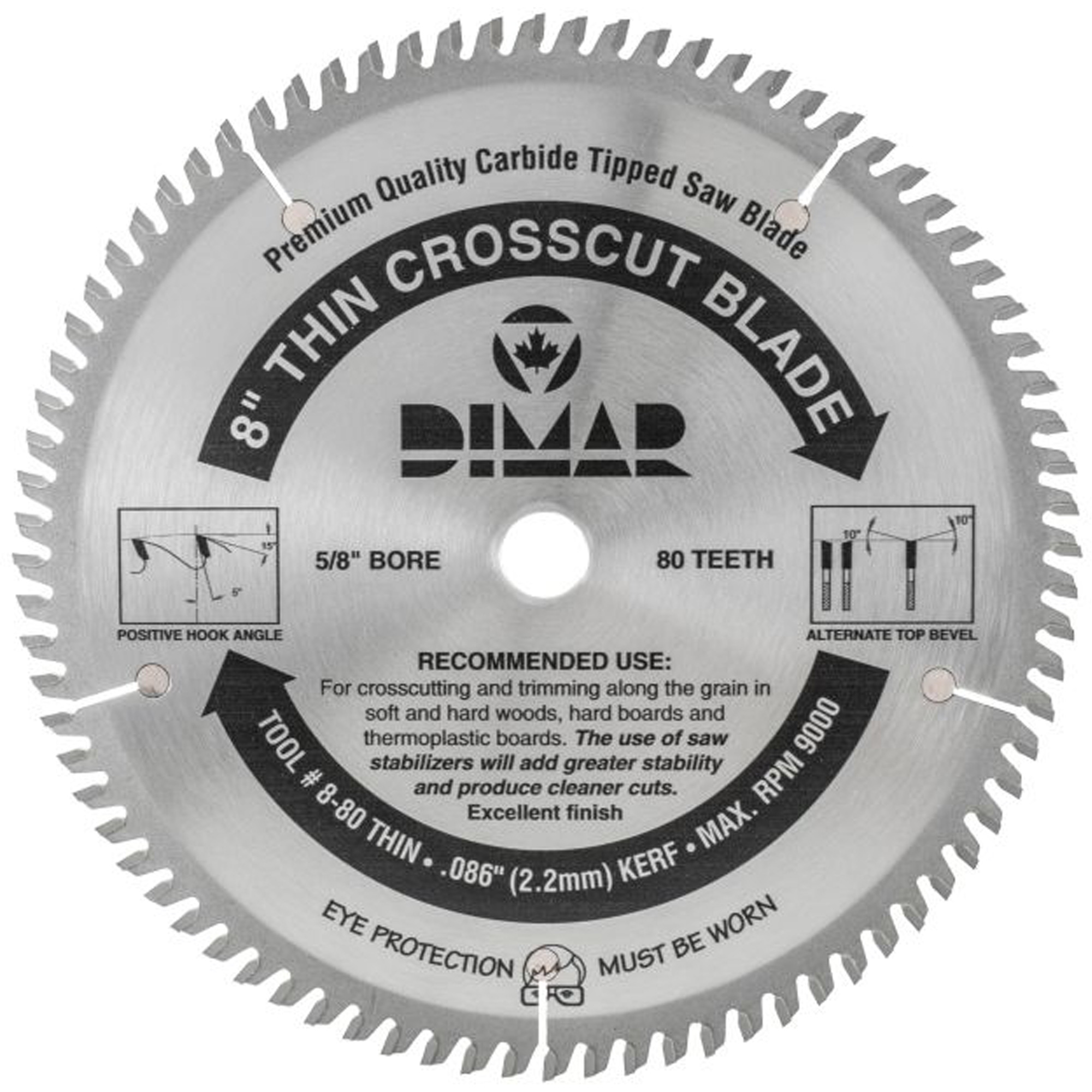 Lame de scie industrielle - coupe en travers à voie étroite, 8", 80 dents, Pour Bois