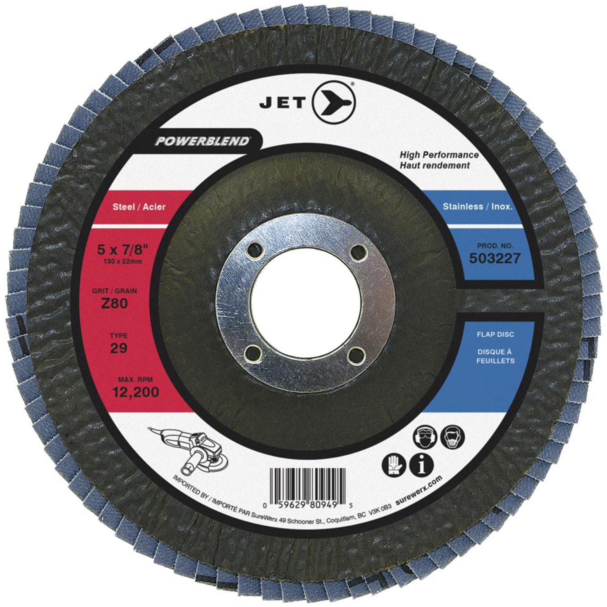 Disque à lamelles PowerBlend, 7" x 7/8", Type 29, Grain Z40, Alumine de zirconium