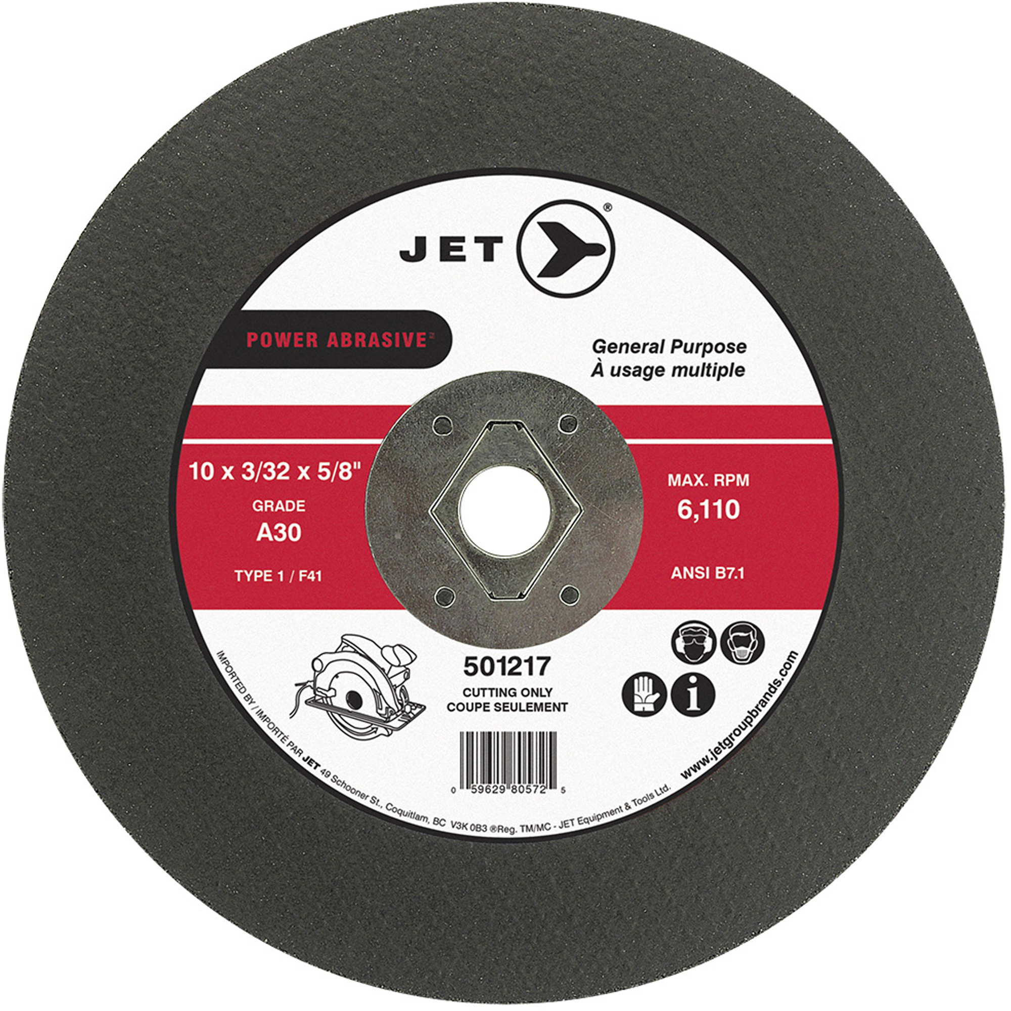 Disque abrasif de tronçonnage, 10" x 3/32", Arbre de 5/8", Type 1, 6110 Tr/min