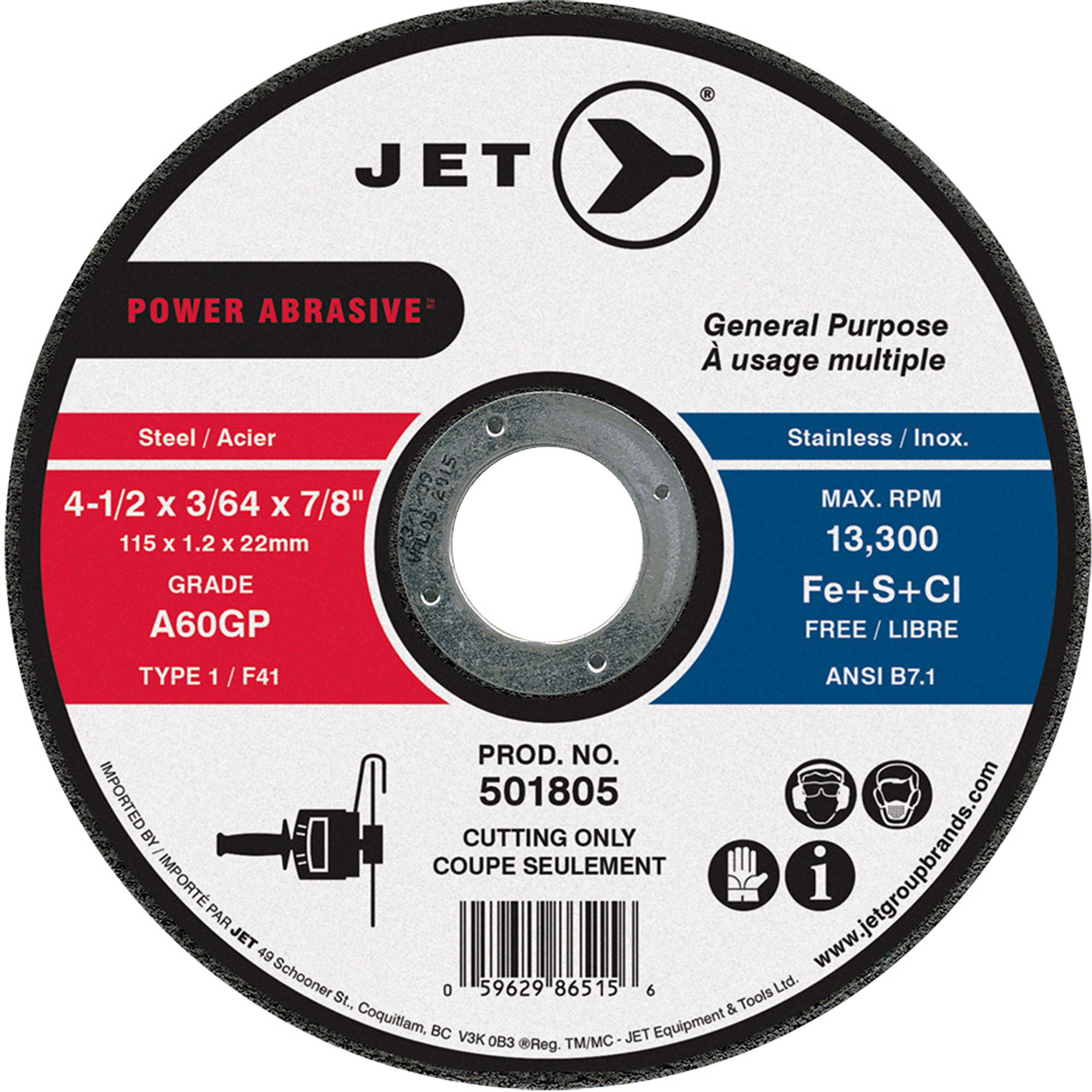 Disque abrasif de tronçonnage, 4-1/2" x 3/64", Arbre de 7/8", Type 1, 13 300 Tr/min