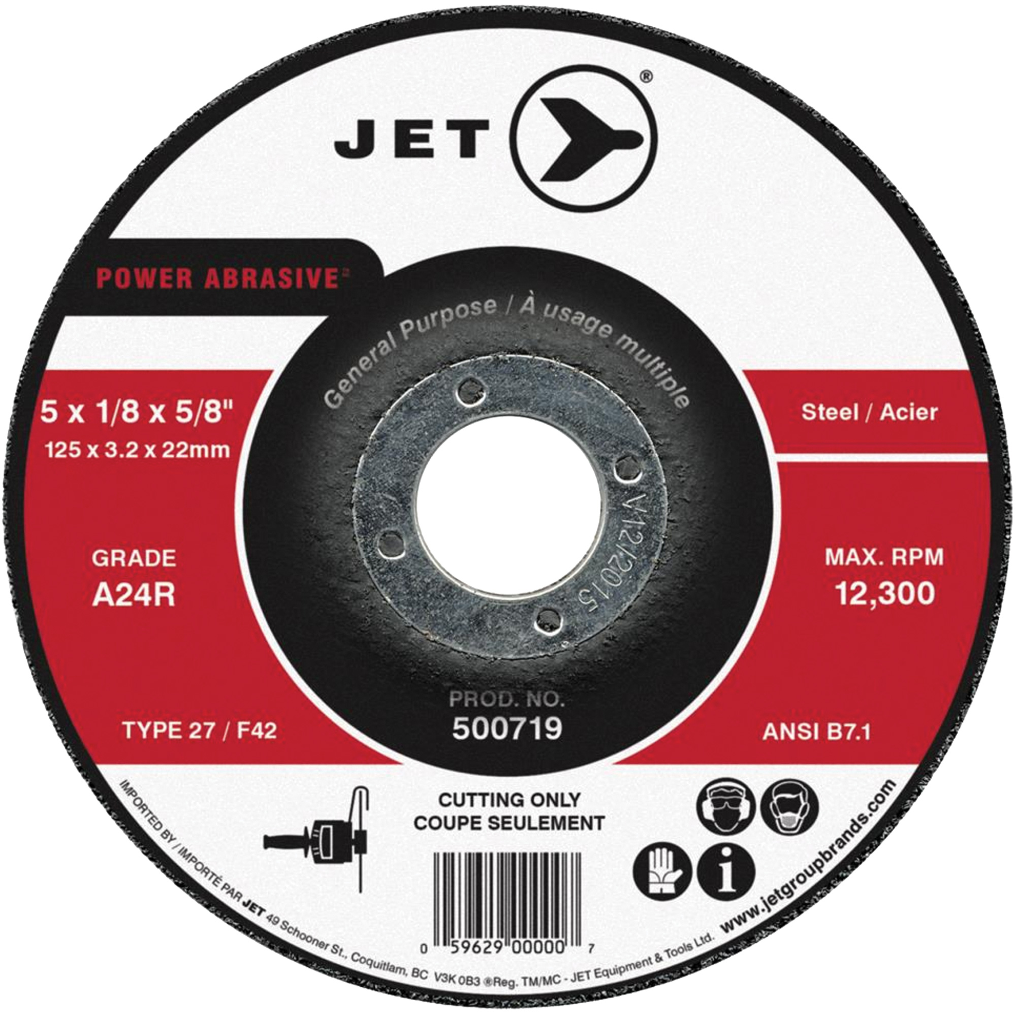 Disque abrasif de tronçonnage, 4" x 1/8", Arbre de 5/8", Type 27, 15200 Tr/min