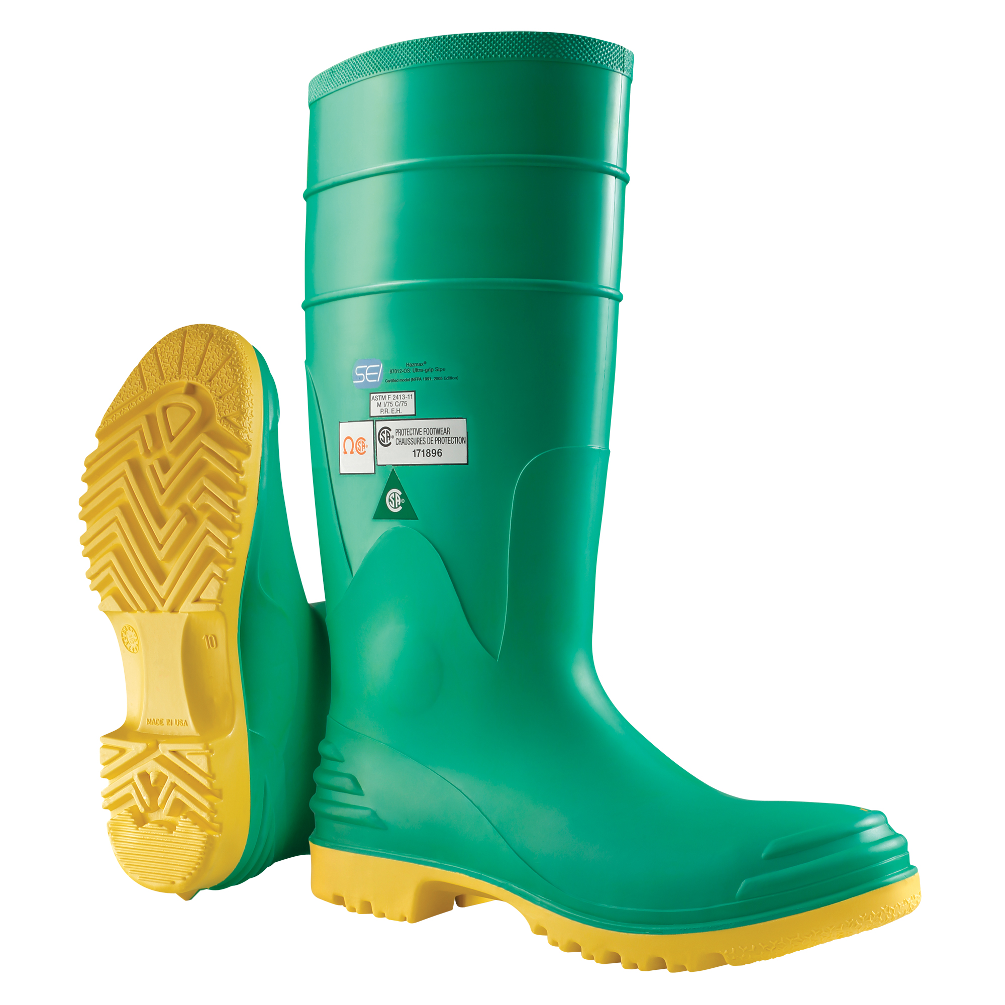 Bottes aux genoux HazmaxMD 16", PVC, Embout Acier, Pointure 14, Semelle Résistant aux perforations