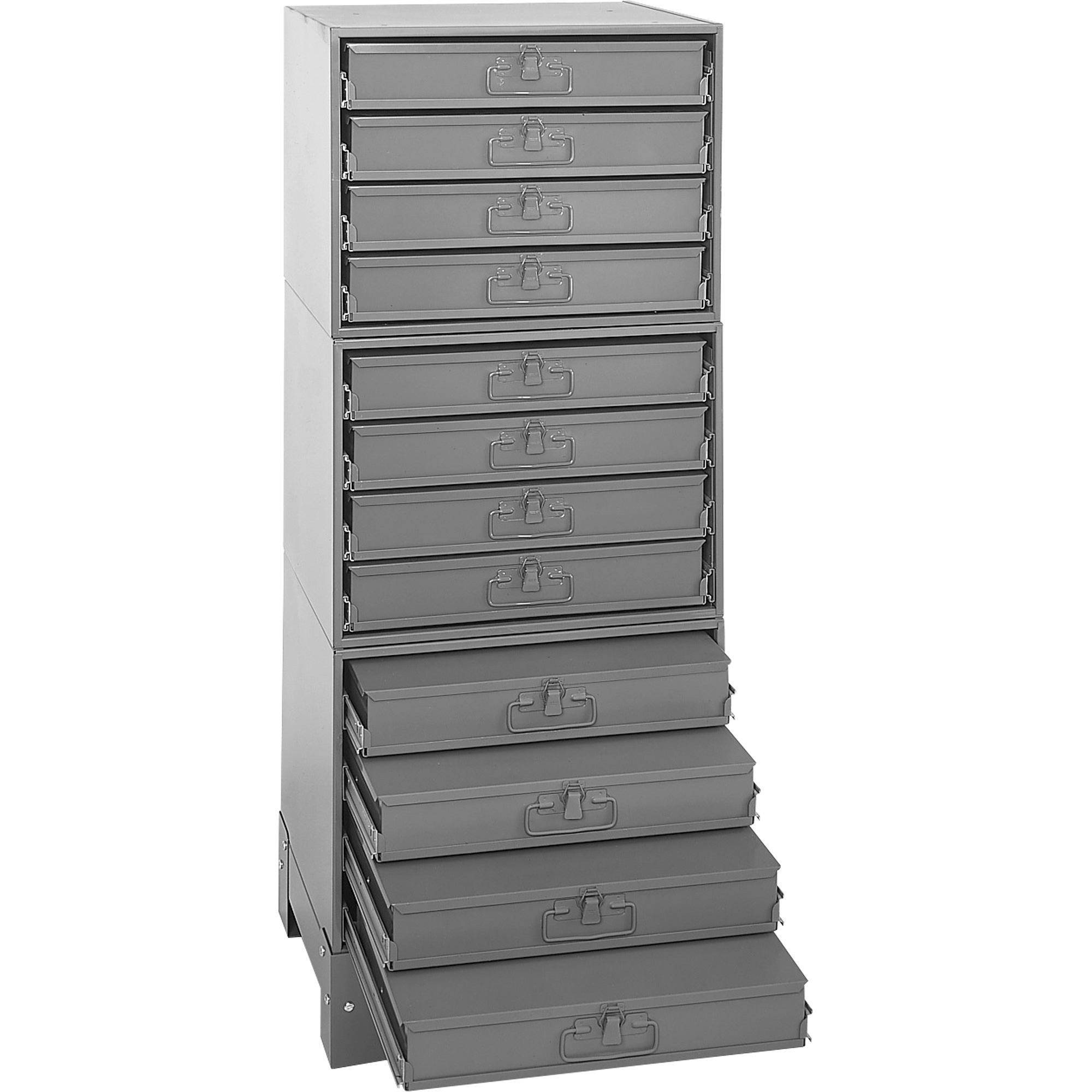 Armoire de rangement modulaire avec tiroirs, Acier, 12 tiroirs, 20-3/8" x 16" x 60-1/8", Gris