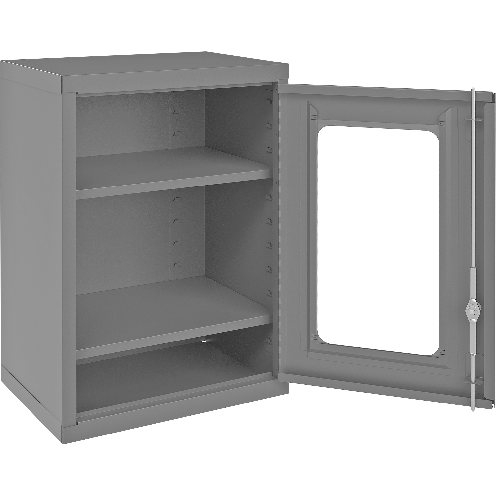 Armoire de rangement murale avec portes transparentes, 26-15/16" h x 18-1/8" la x 13-11/16" p, 2 tablettes, Acier, Gris