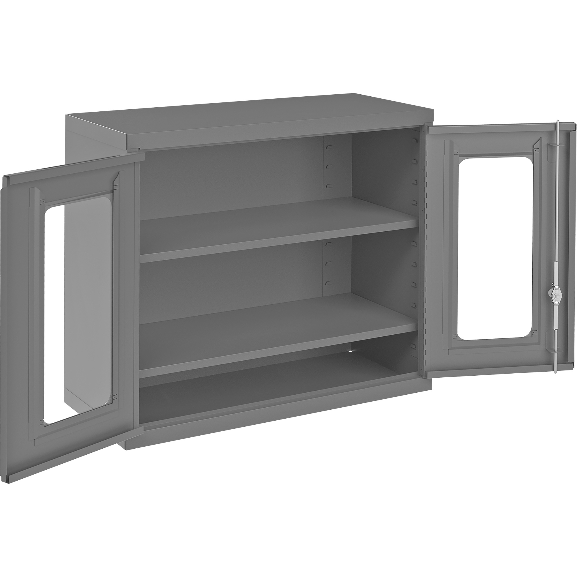 Armoire de rangement murale avec portes transparentes, 26-15/16" h x 29-7/8" la x 13-11/16" p, 2 tablettes, Acier, Gris