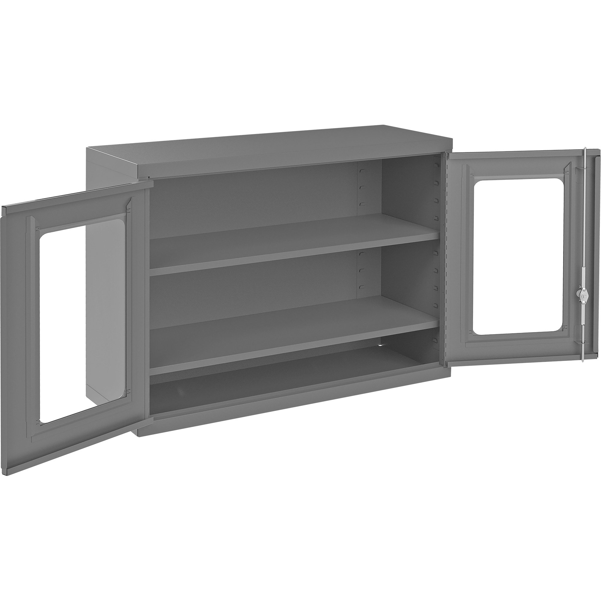 Armoire de rangement murale avec portes transparentes, 26-15/16" h x 35-7/8" la x 13-11/16" p, 2 tablettes, Acier, Gris