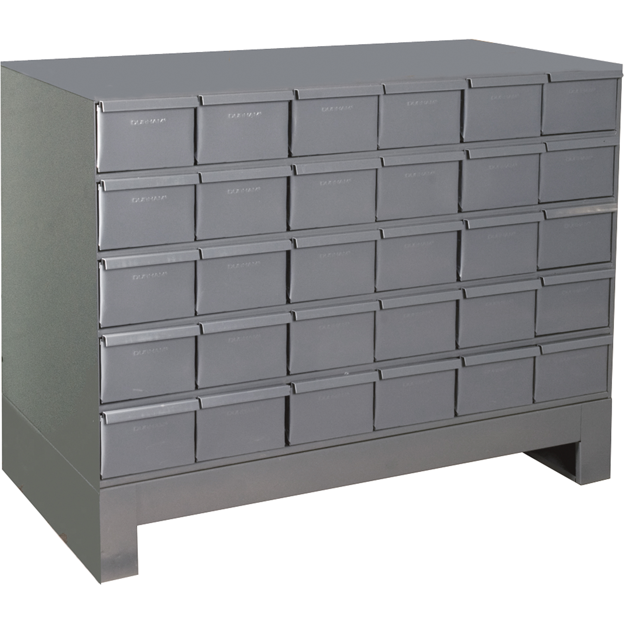 Armoires à tiroirs industriels avec base, 30 tiroirs, 34-1/8" la x 12-1/4" p x 26-7/8" h, Gris