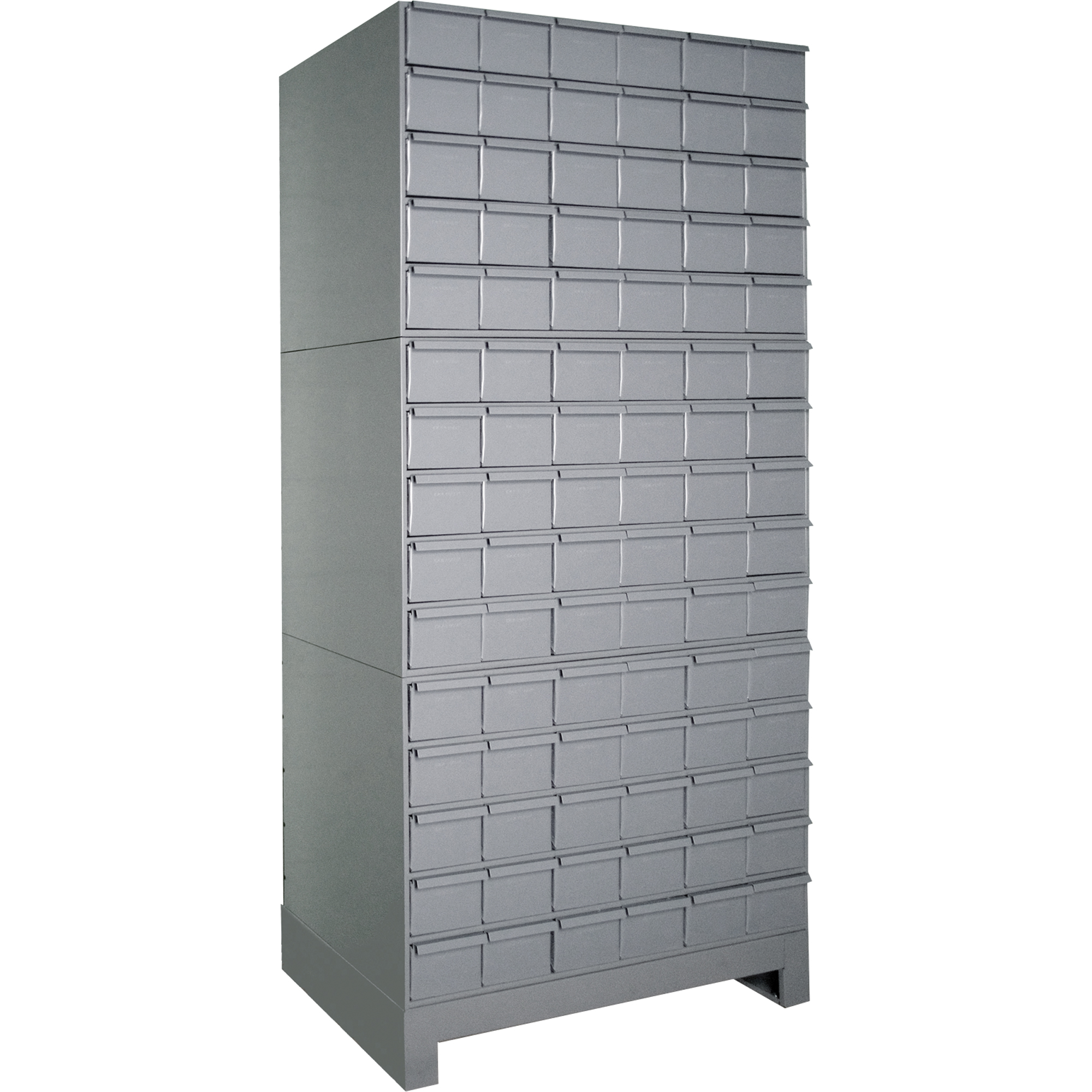 Armoires à tiroirs industriels avec base, 90 tiroirs, 34-1/8" la x 12-1/4" p x 69-1/8" h, Gris