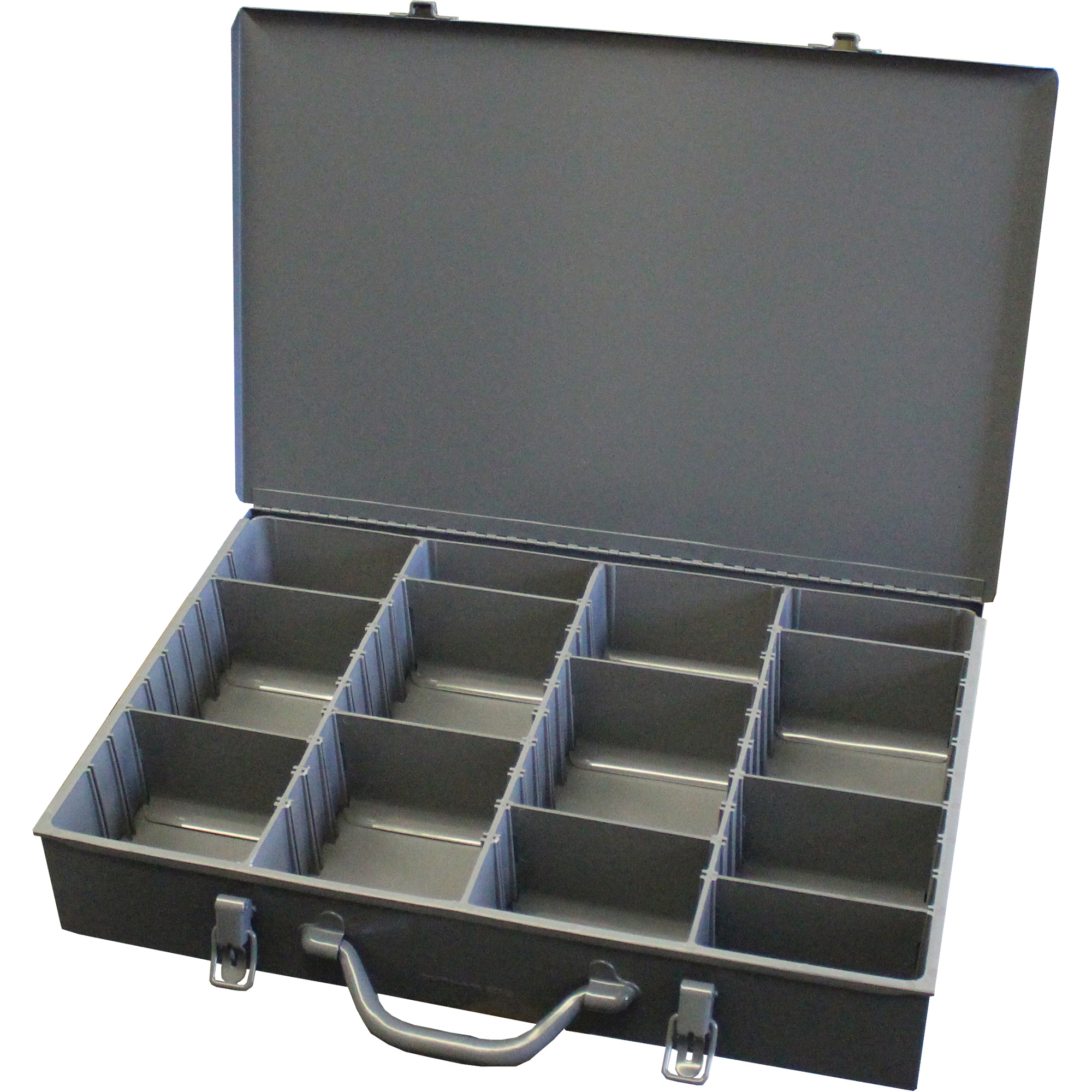 Boîtes à compartiments ajustables, Acier, Variable compartiments, 13-3/8" la x 9-1/4" p, 2" h, Gris