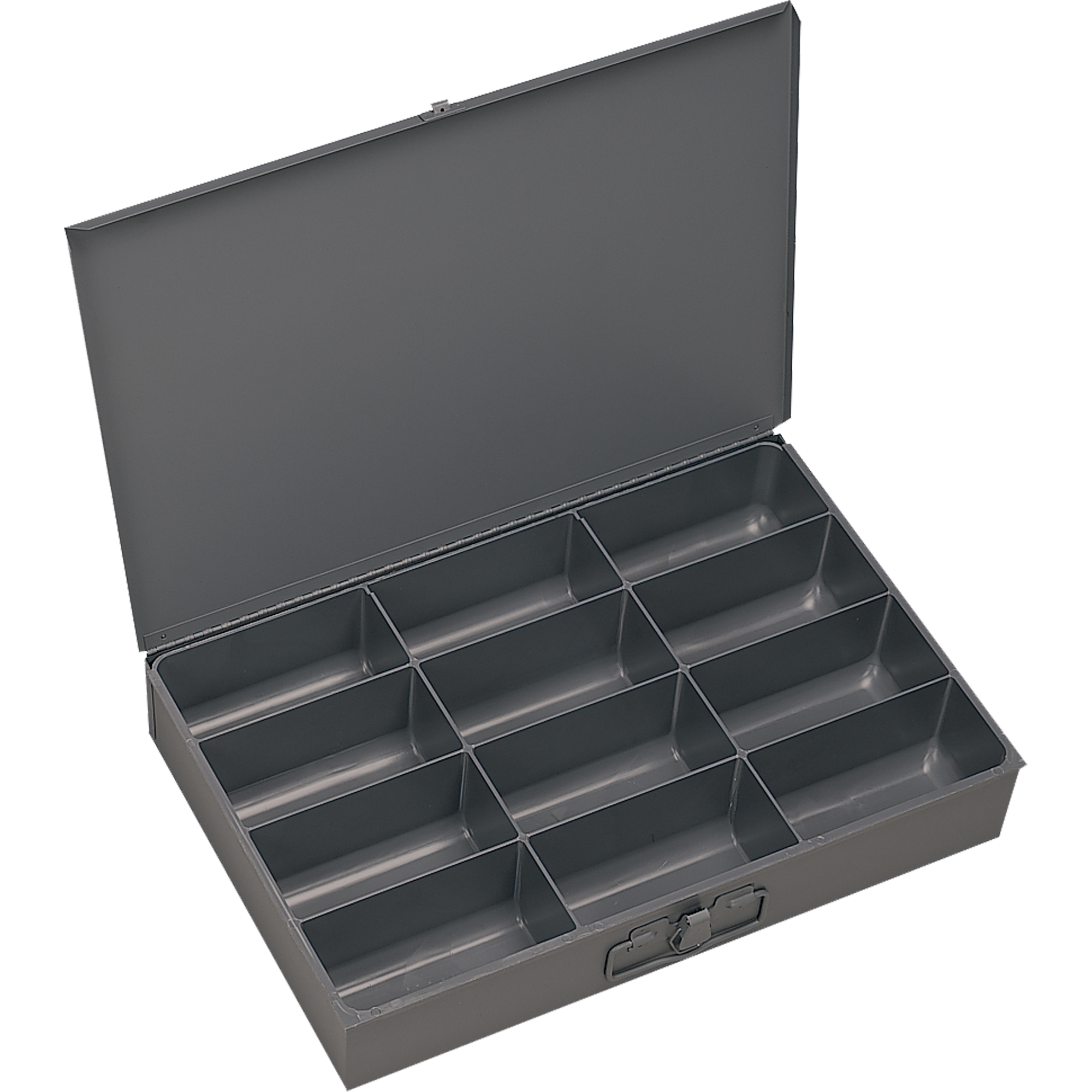 Boîtes à fond courbé, Acier, 12 compartiments, 13 3/8" la x 9-1/4" p, 2" h, Gris
