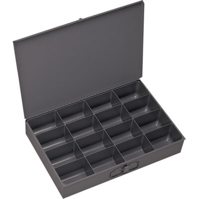 Boîtes à fond courbé, Acier, 16 compartiments, 13-3/8" la x 9-1/4" p, 2" h, Gris