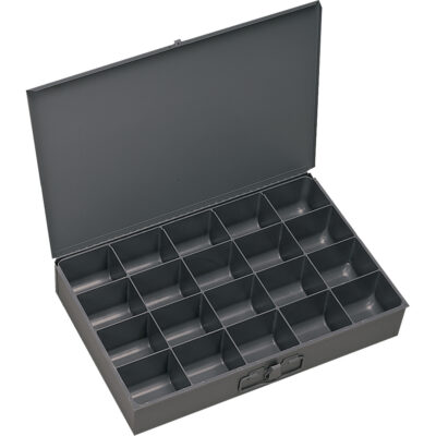 Boîtes à fond courbé, Acier, 20 compartiments, 13-3/8" la x 9-1/4" p, 2" h, Gris