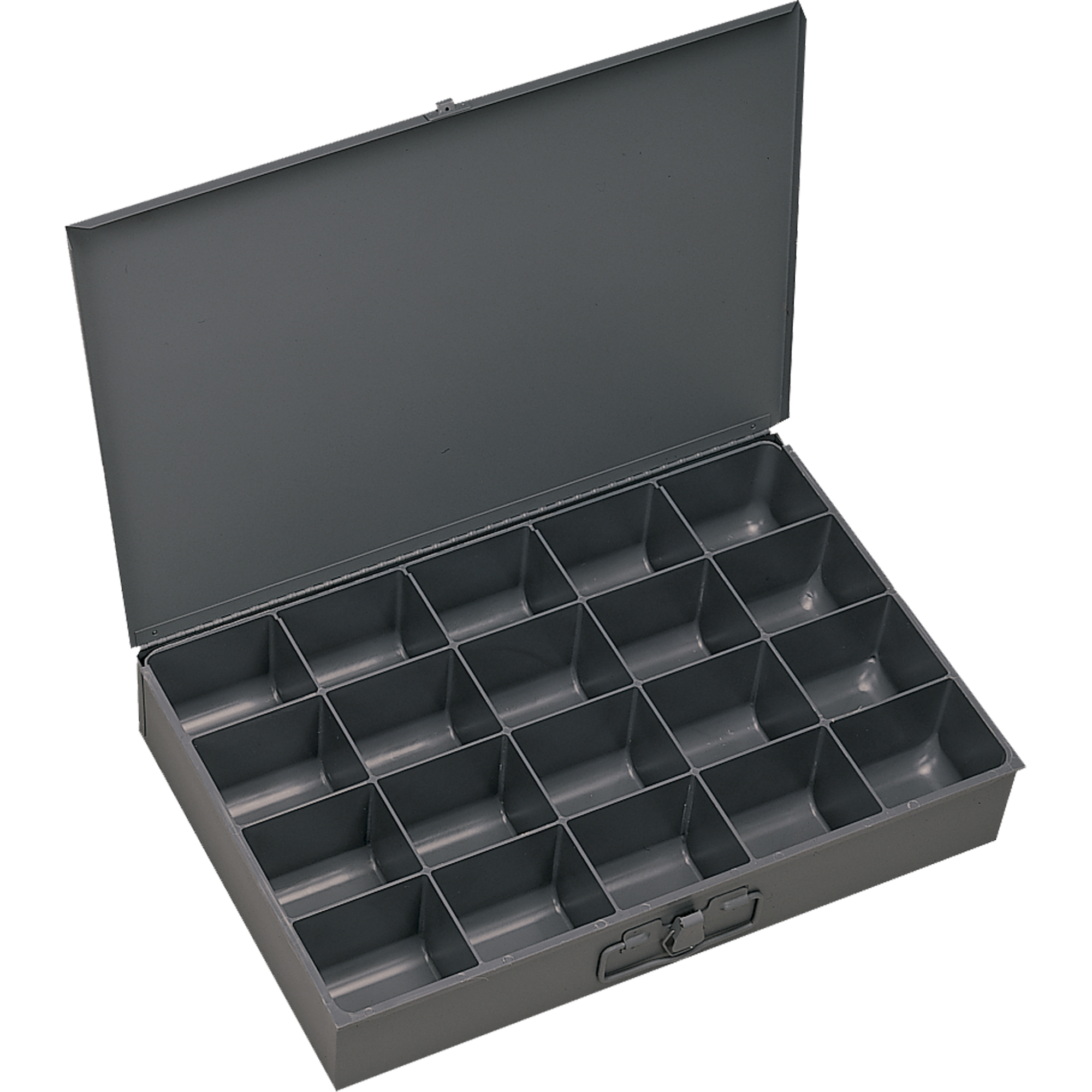Boîtes à fond courbé, Acier, 20 compartiments, 13-3/8" la x 9-1/4" p, 2" h, Gris