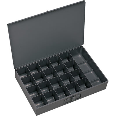 Boîtes à fond courbé, Acier, 21 compartiments, 13-3/8" la x 9-1/4" p, 2" h, Gris