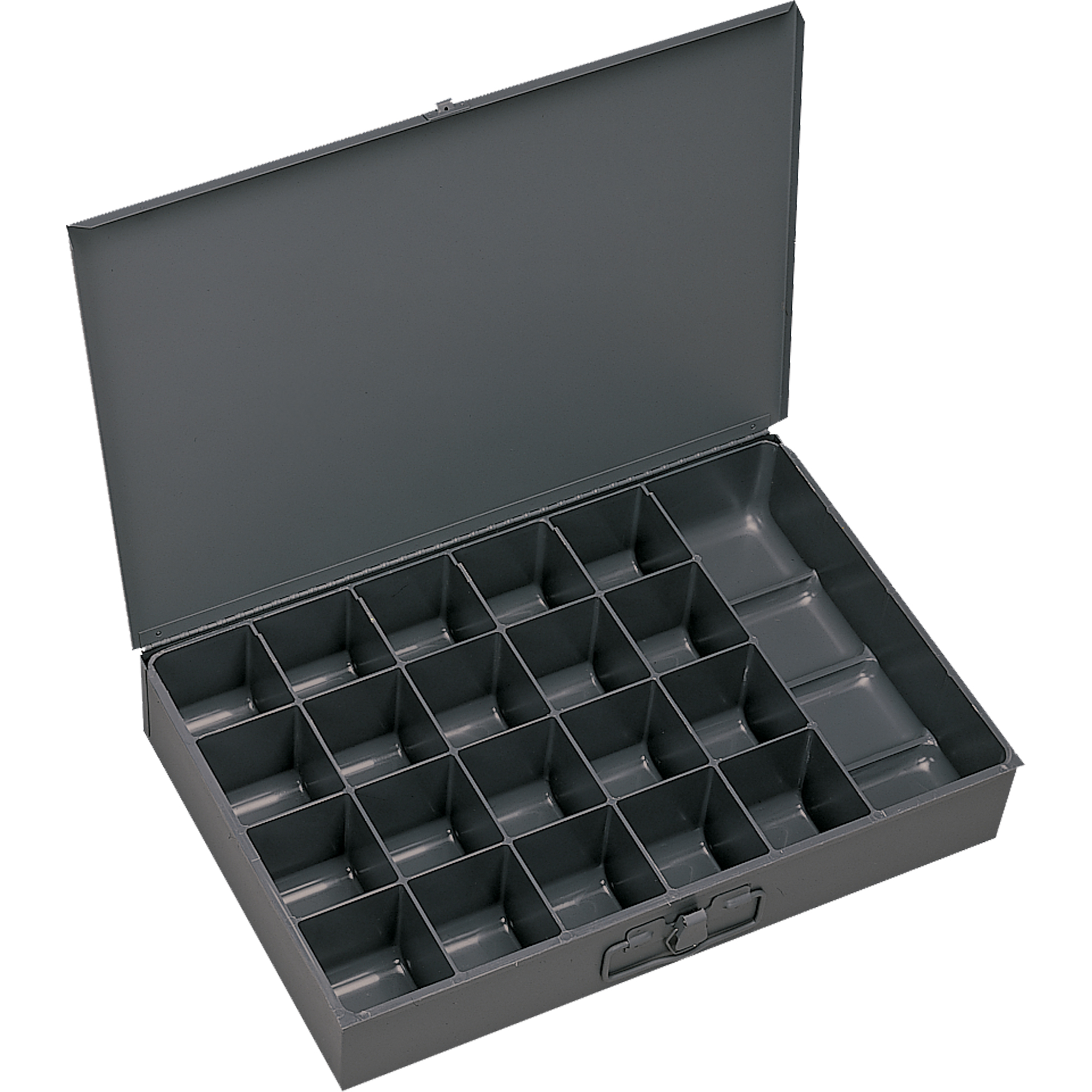 Boîtes à fond courbé, Acier, 21 compartiments, 13-3/8" la x 9-1/4" p, 2" h, Gris
