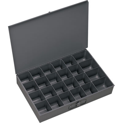 Boîtes à fond courbé, Acier, 24 compartiments, 13-3/8" la x 9-1/4" p, 2" h, Gris