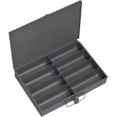 Boîtes à fond courbé, Acier, 8 compartiments, 13-3/8" la x 9-1/4" p, 2" h, Gris