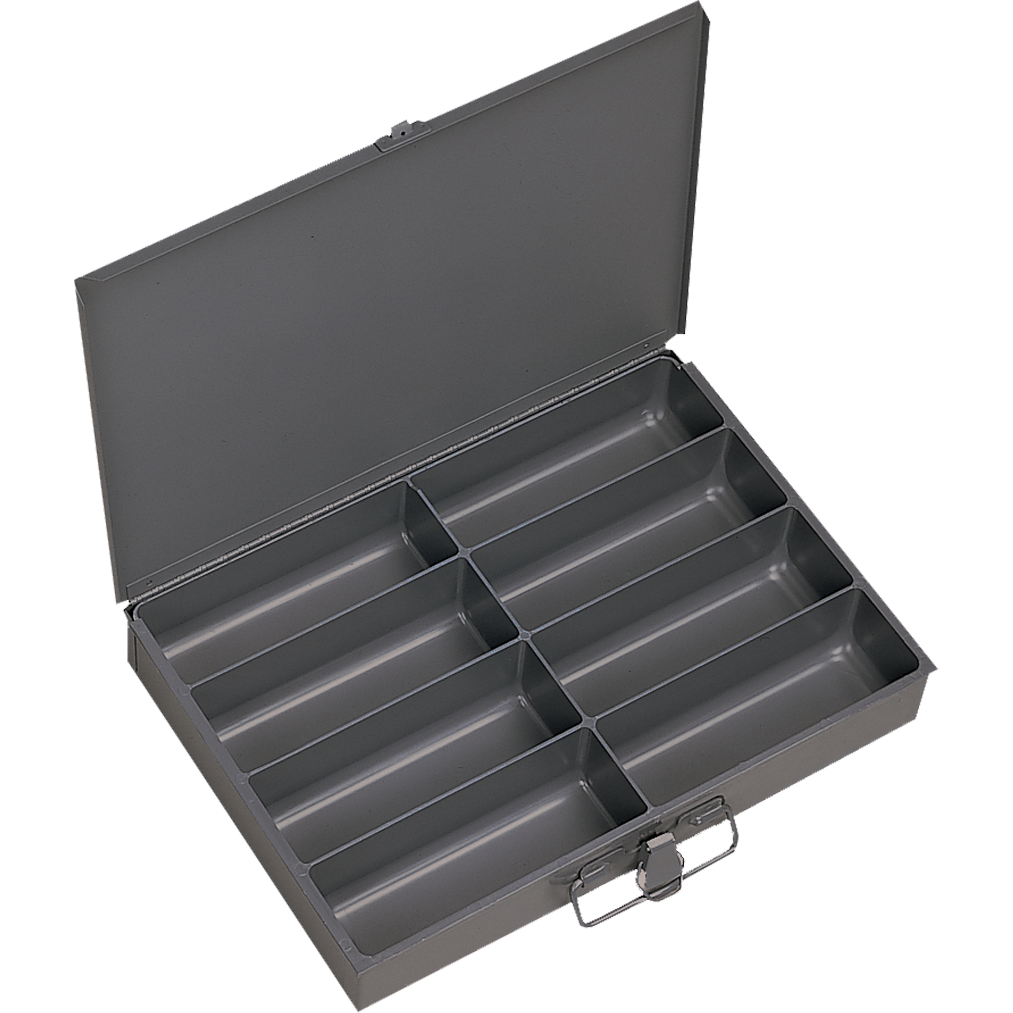 Boîtes à fond courbé, Acier, 8 compartiments, 13-3/8" la x 9-1/4" p, 2" h, Gris