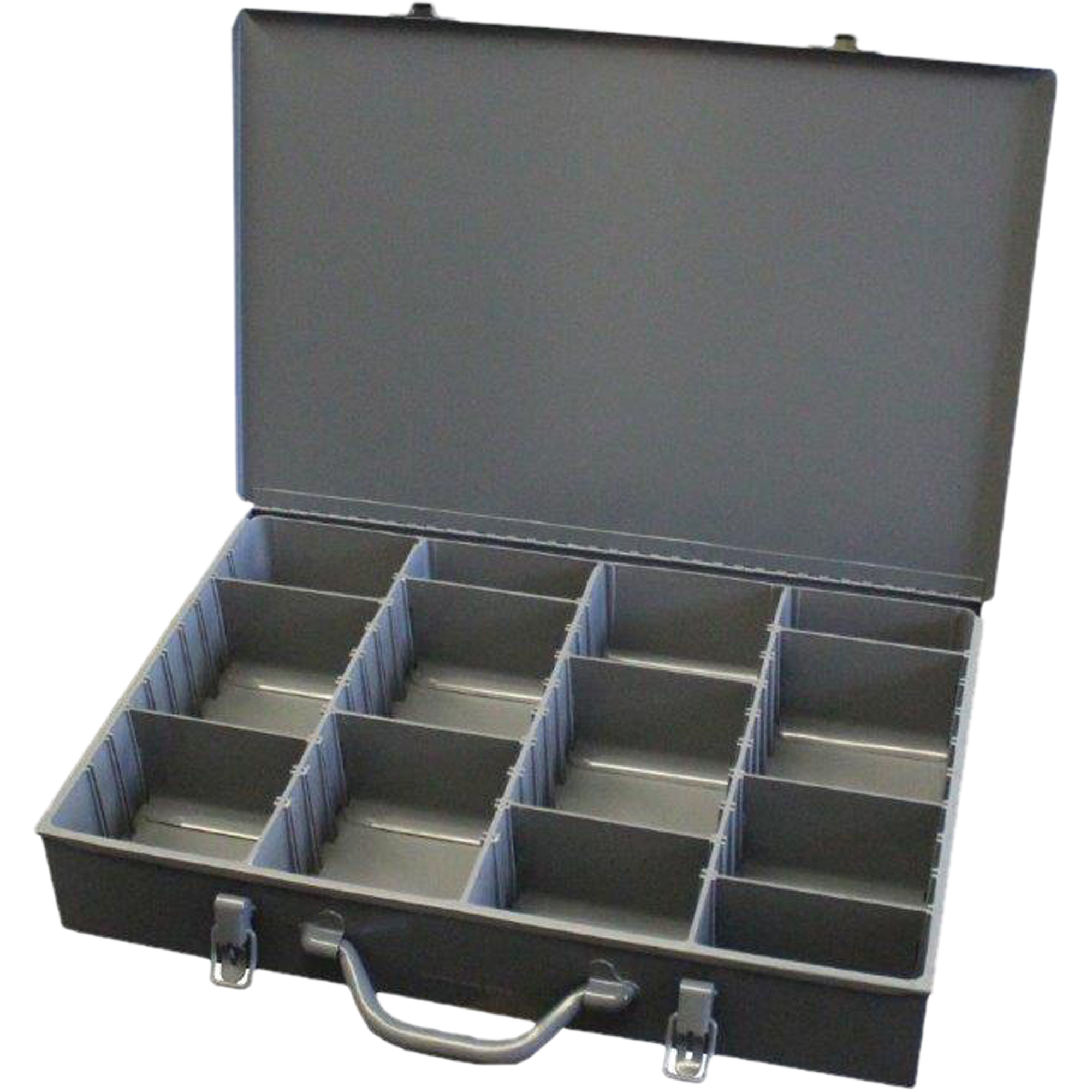 Boîtes en acier à compartiments à fond courbé, 17,875" la x 12" p x 3" h, 13 compartiments