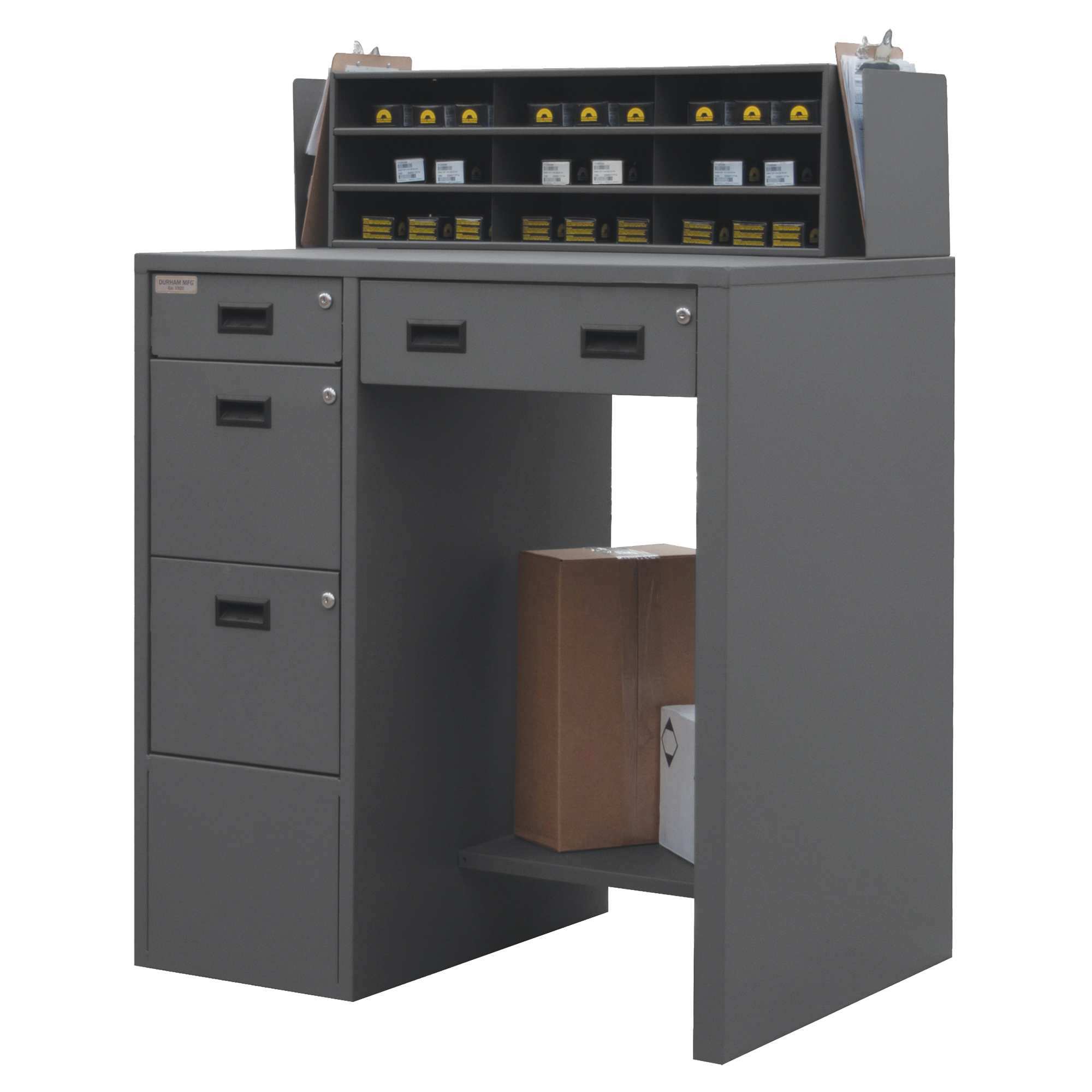 Bureau d'atelier, 39" la x 29" p x 53" h, Gris