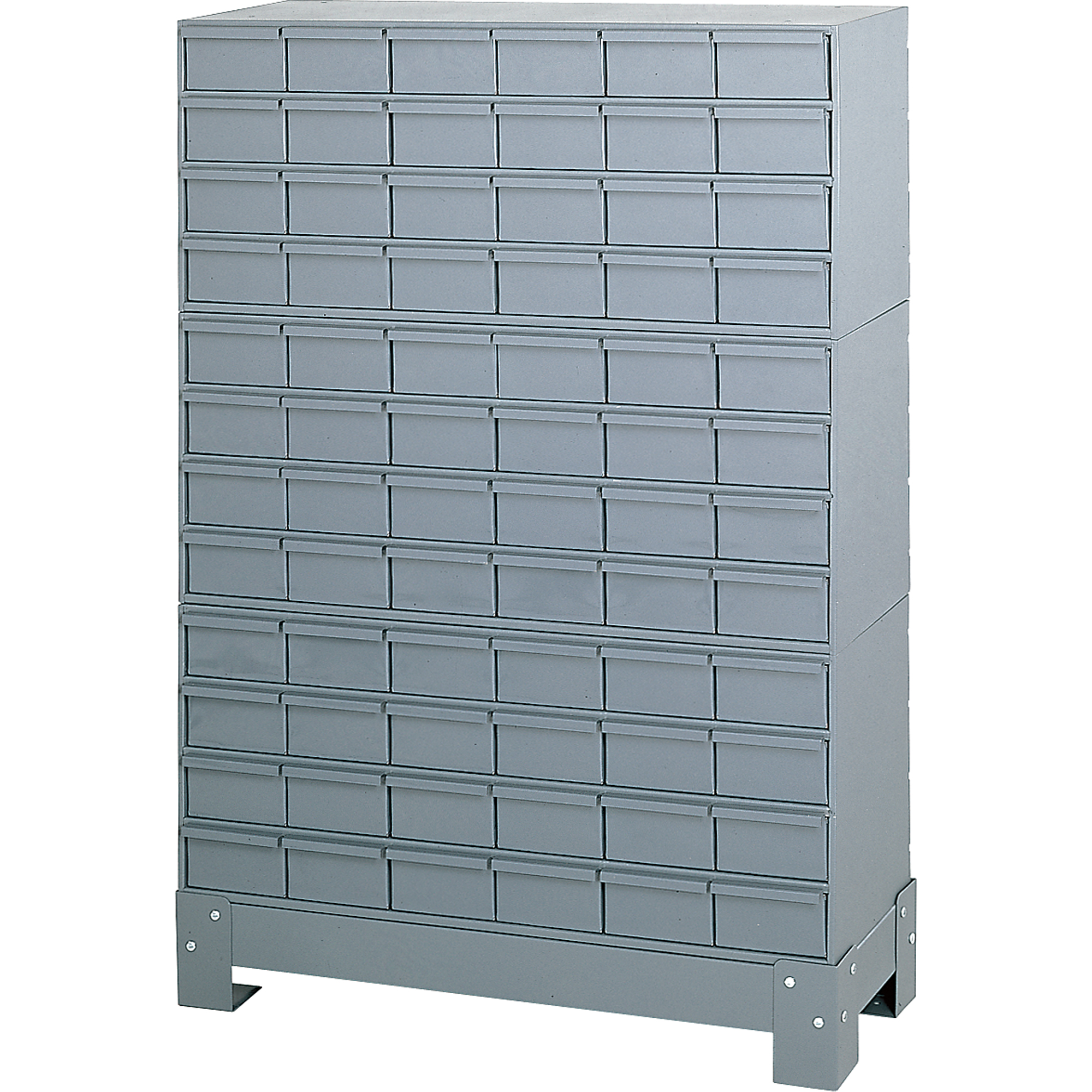 Casiers à tiroirs industriels avec base, 72 tiroirs, 34-1/8" la x 12-1/4" p x 48-1/8" h, Gris