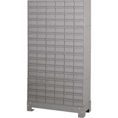 Casiers à tiroirs industriels avec base, 96 tiroirs, 34-1/8" la x 12-1/4" p x 62-1/2" h, Gris