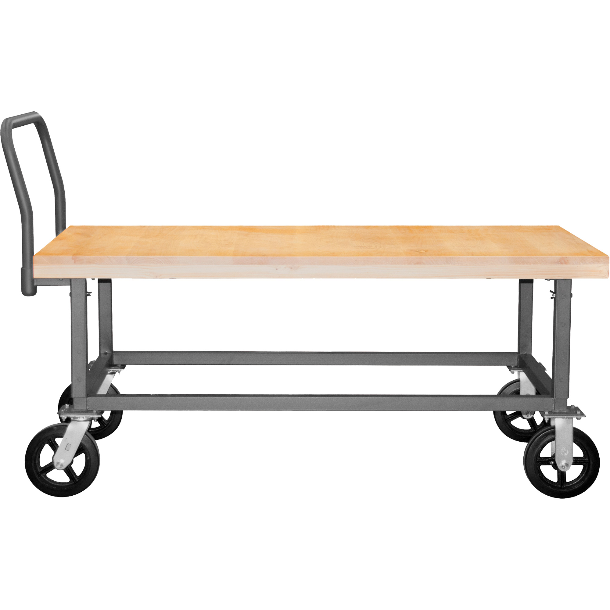 Chariot à plateforme ajustable en bois, 48" lo x 24" la, Capacité de 1800 lb, Roues en Caoutchouc moulé