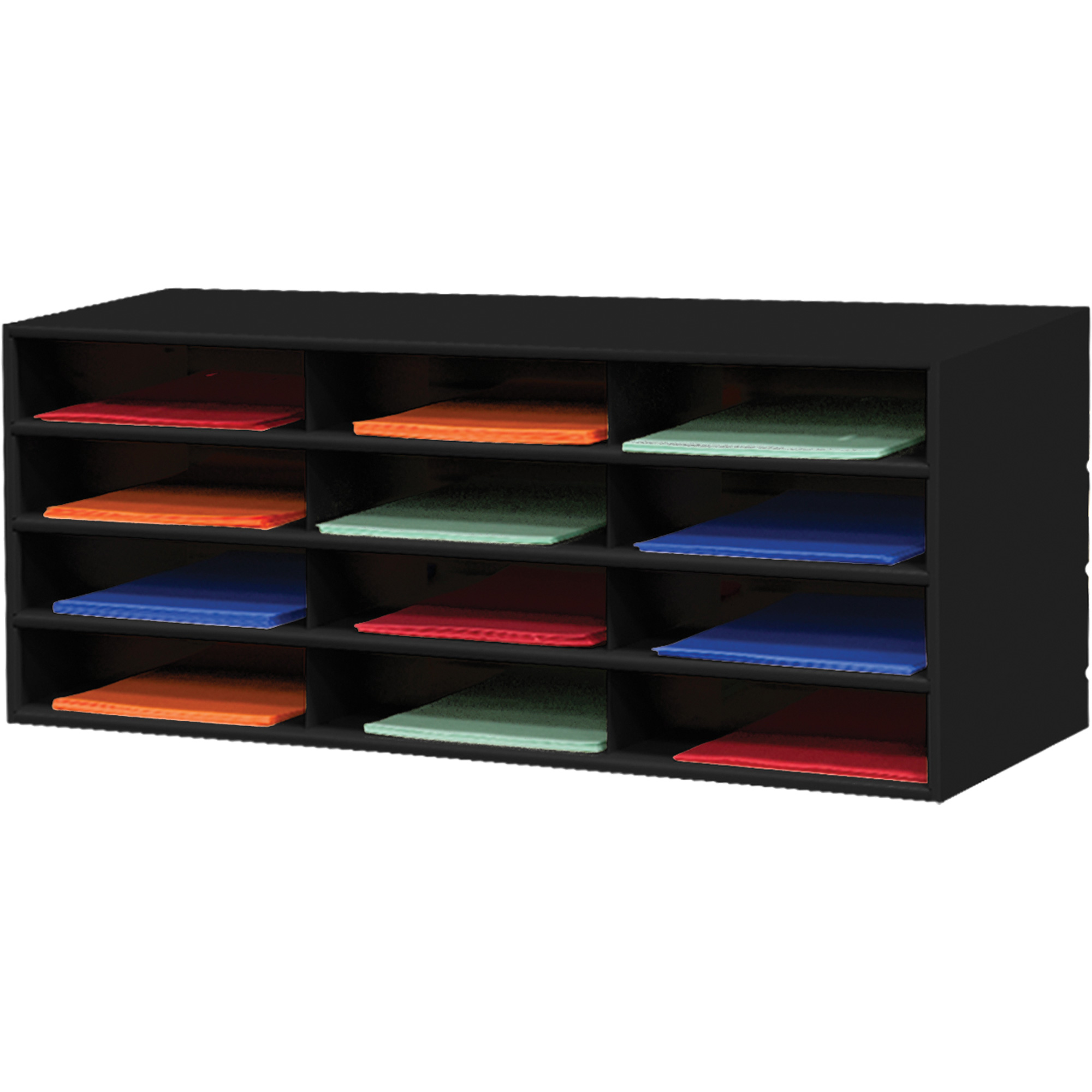 Porte-documents horizontal, Stationnaire, 12 fentes, Acier, 33-13/16" la x 11-11/16" p x 14-1/4" h