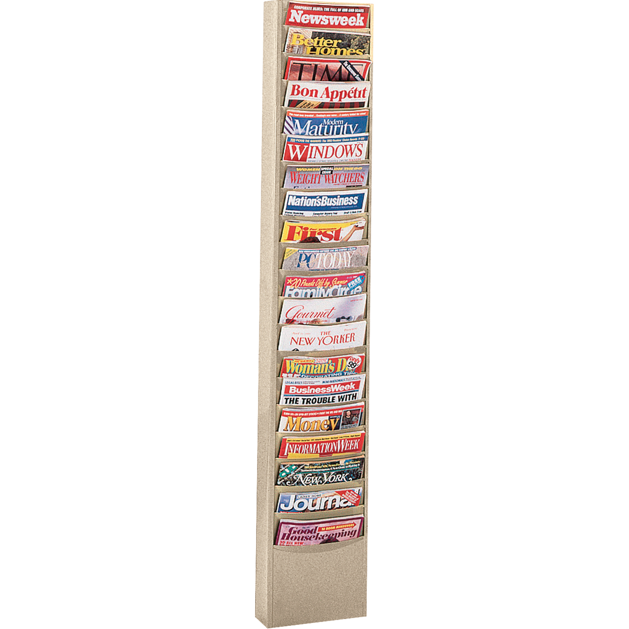 Présentoirs, Stationnaire, 20 fentes, Acier, 13-1/8" la x 4-1/8" p x 58-1/2" h