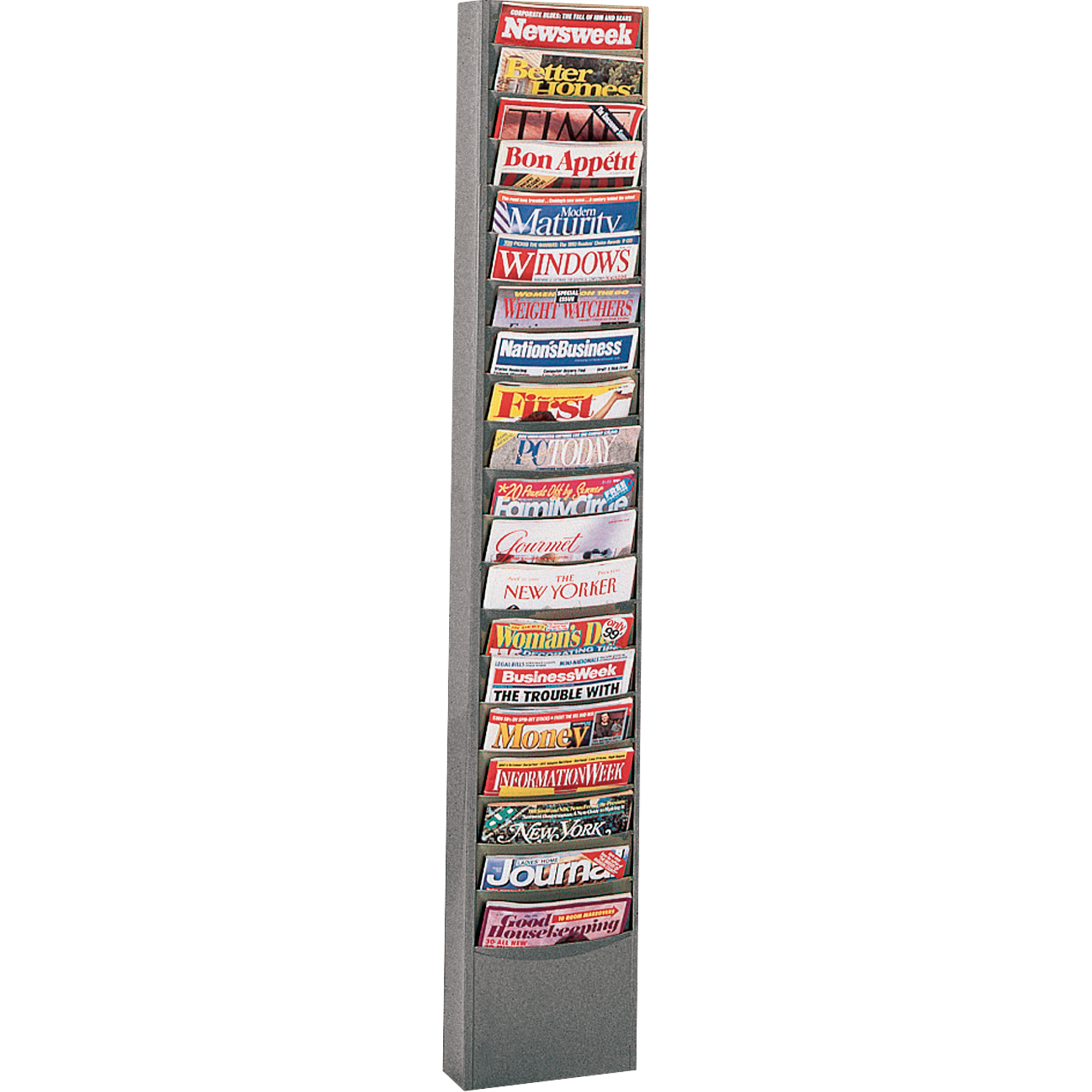 Présentoirs, Stationnaire, 20 fentes, Acier, 13-1/8" la x 4-1/8" p x 58-1/2" h