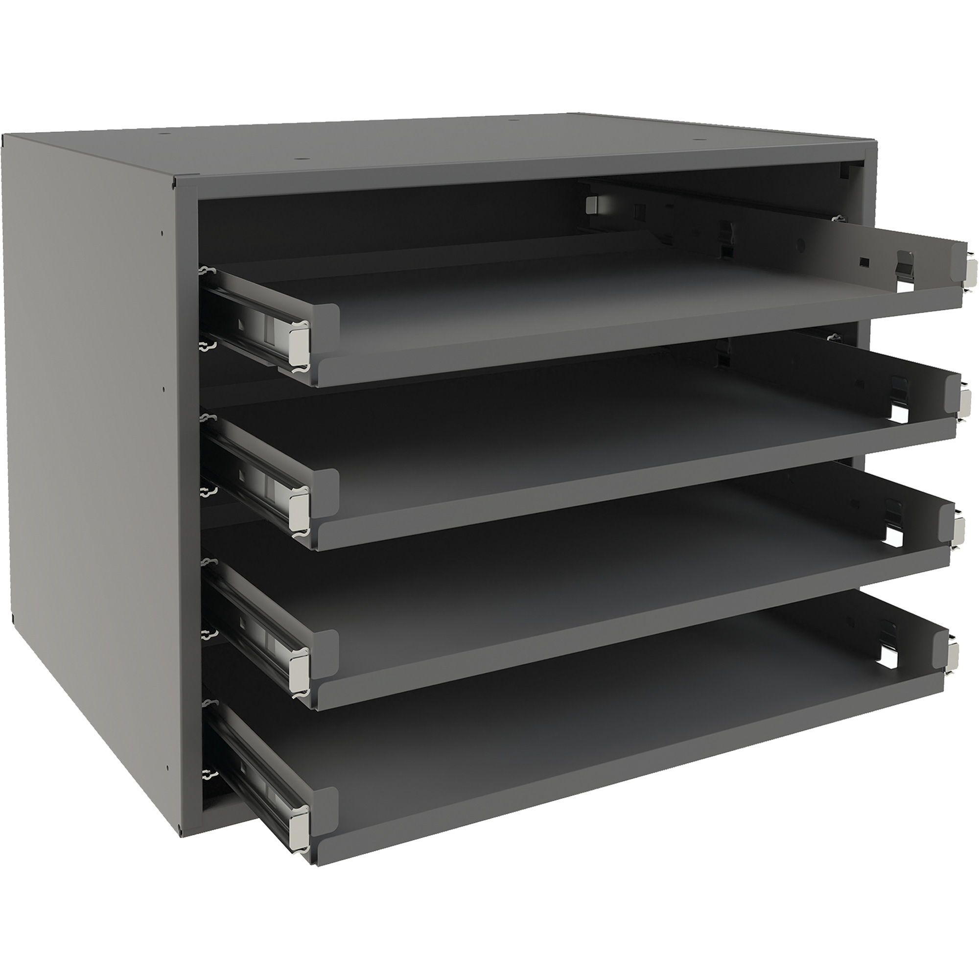 Support à petit roulement, Acier, 4 compartiments, 15-9/16" la x 11-7/8" p, 11-5/16" h, Gris