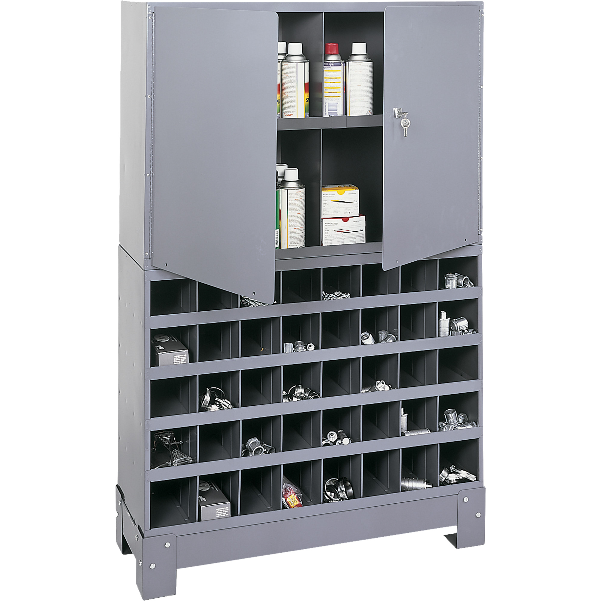 Unité de stockage modulaire pour petites pièces, Acier, 0 tiroirs, 33-3/4" x 12-1/4" x 53-1/2", Gris