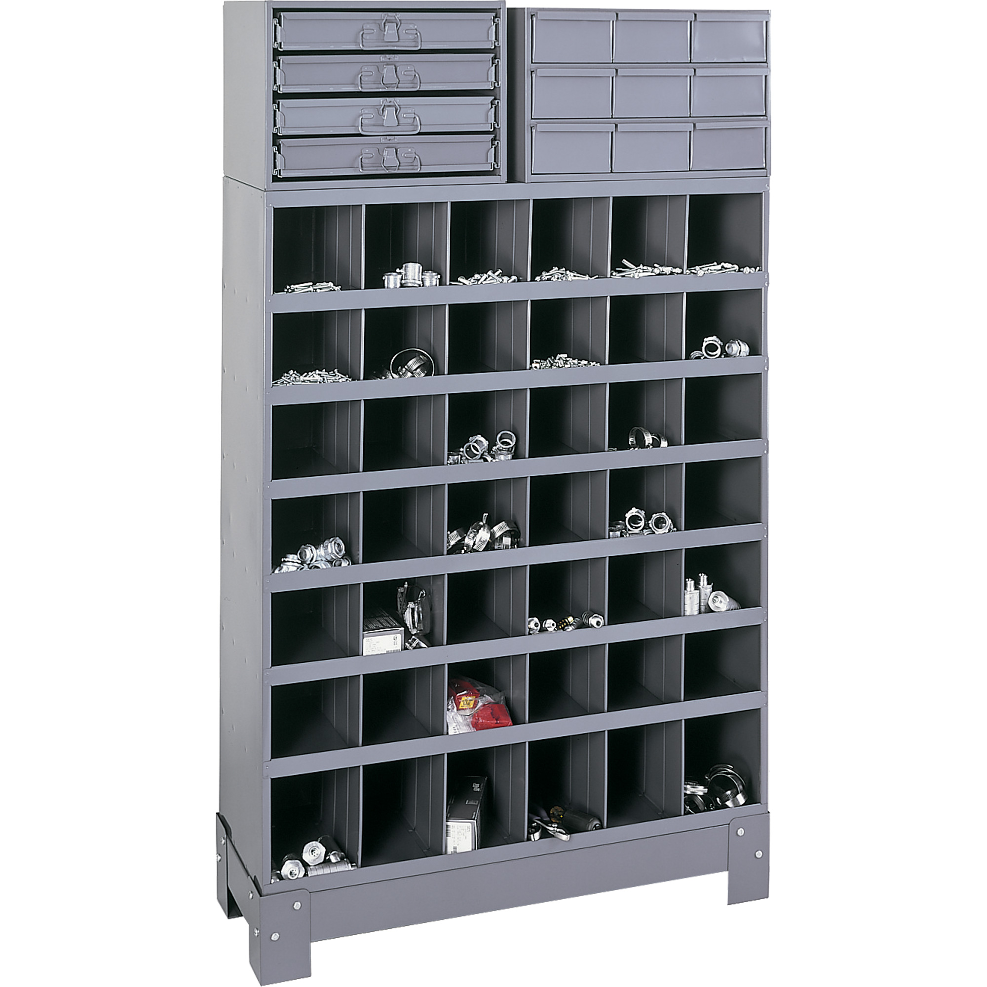 Unité de stockage modulaire pour petites pièces, Acier, 13 tiroirs, 33-3/4" x 12-1/4" x 59", Gris