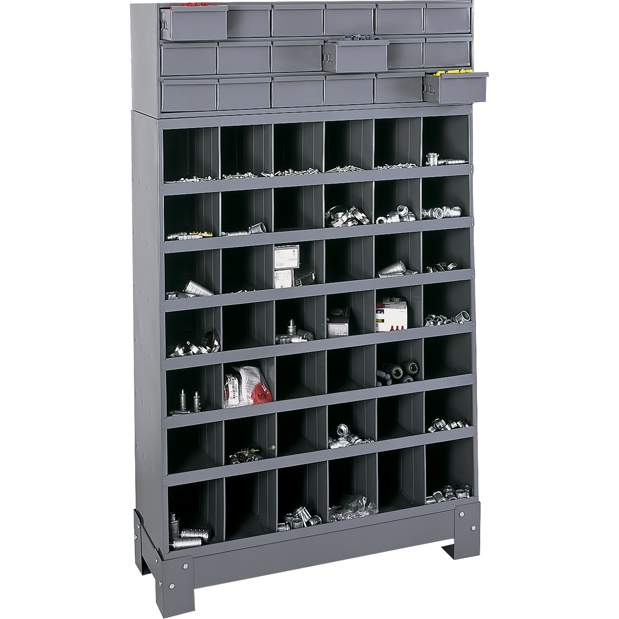 Unité de stockage modulaire pour petites pièces, Acier, 18 tiroirs, 33-3/4" x 12-1/4" x 58-5/8", Gris