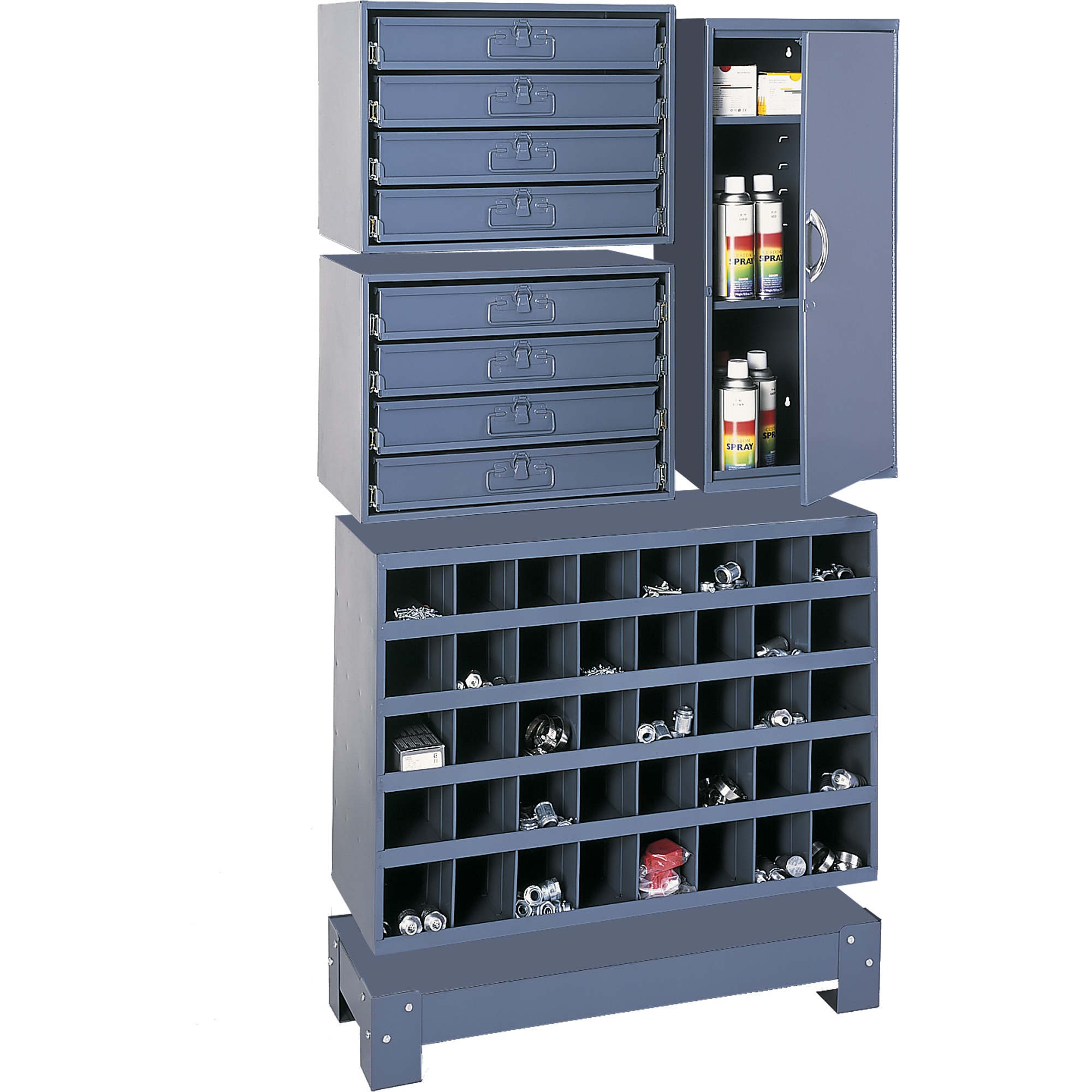 Unité de stockage modulaire pour petites pièces, Acier, 8 tiroirs, 33-3/4" x 12-1/4" x 59-5/8", Gris