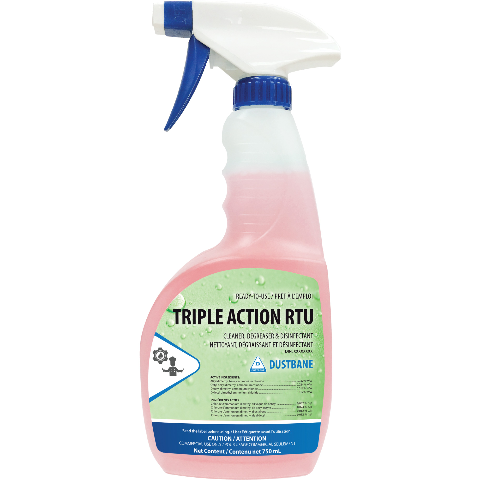 Action triple - nettoyant, dégraissant et désinfectant, 750 ml, Bouteille à gâchette